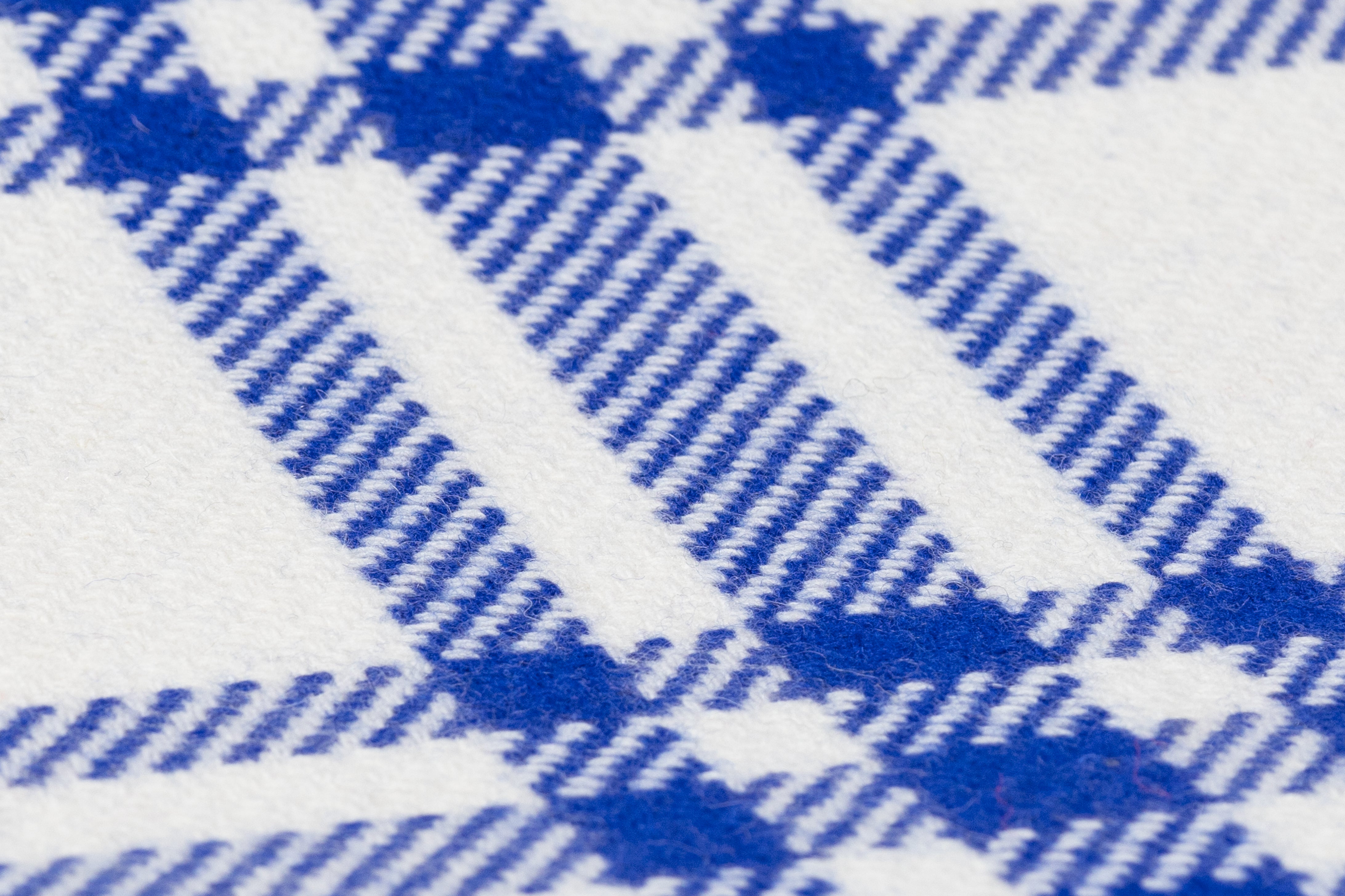 Double Faced Plaid Italian Wool Coating - Blue / Off White