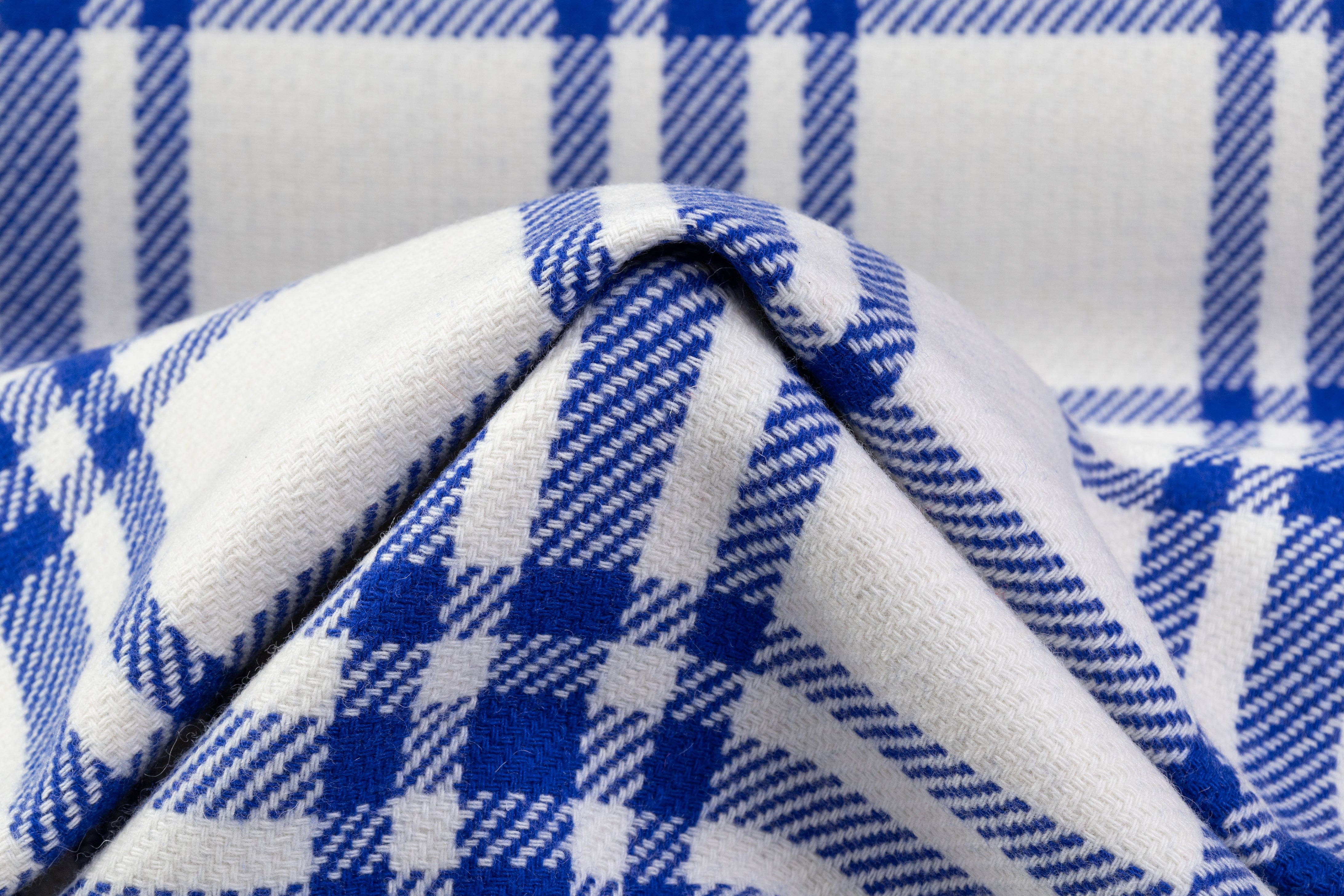 Double Faced Plaid Italian Wool Coating - Blue / Off White