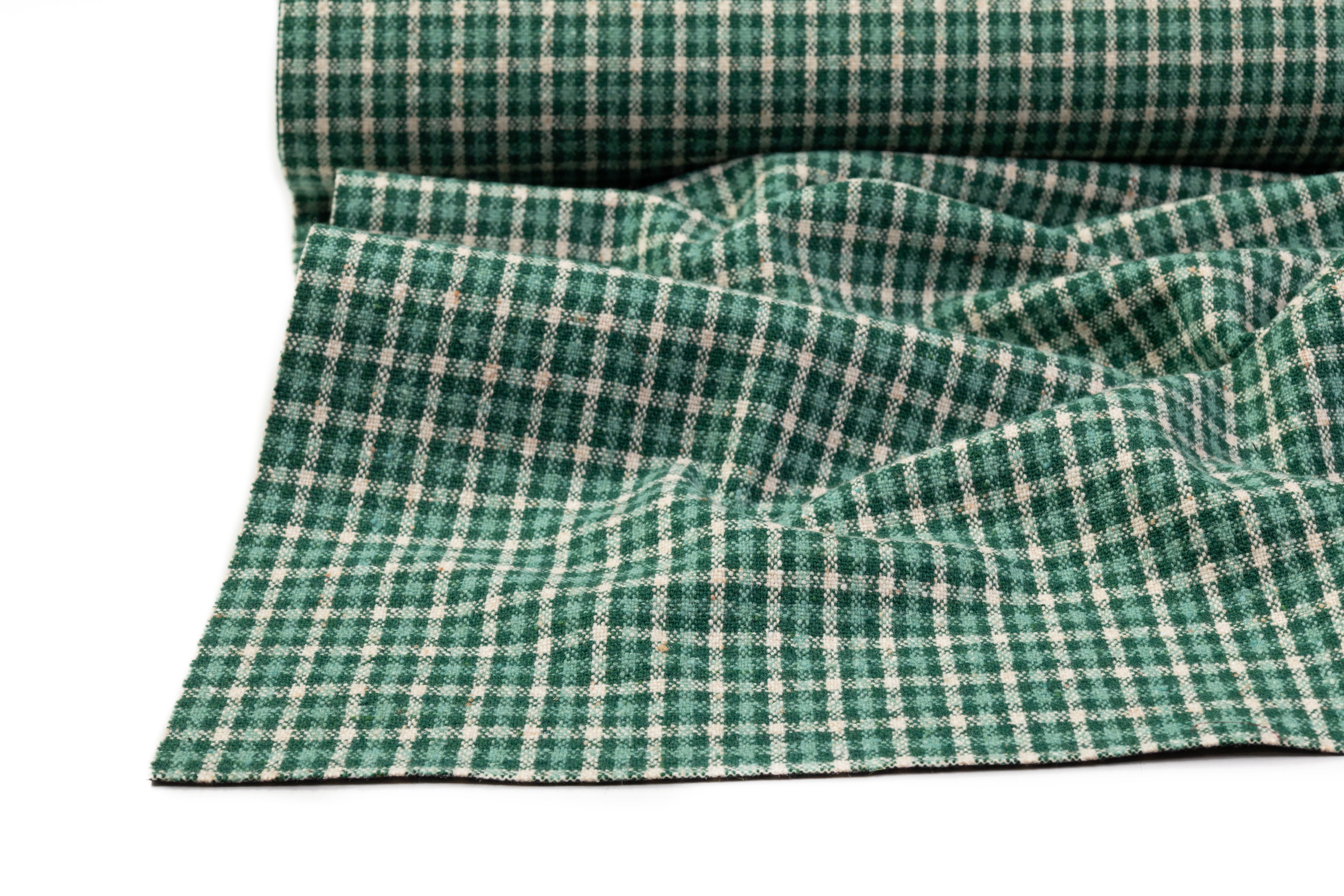 Fused Italian Wool Tweed Coating - Green / Off White