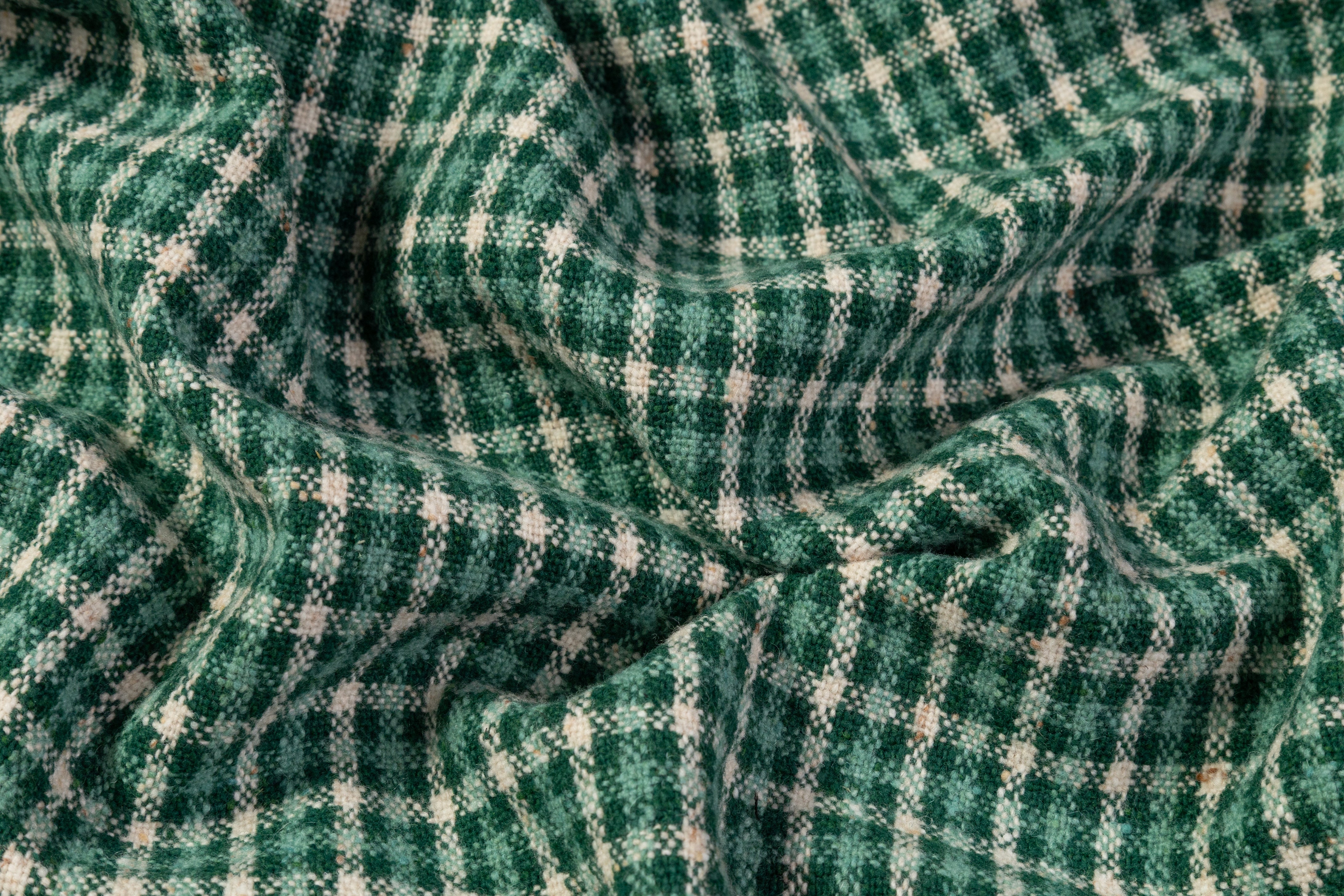 Fused Italian Wool Tweed Coating - Green / Off White