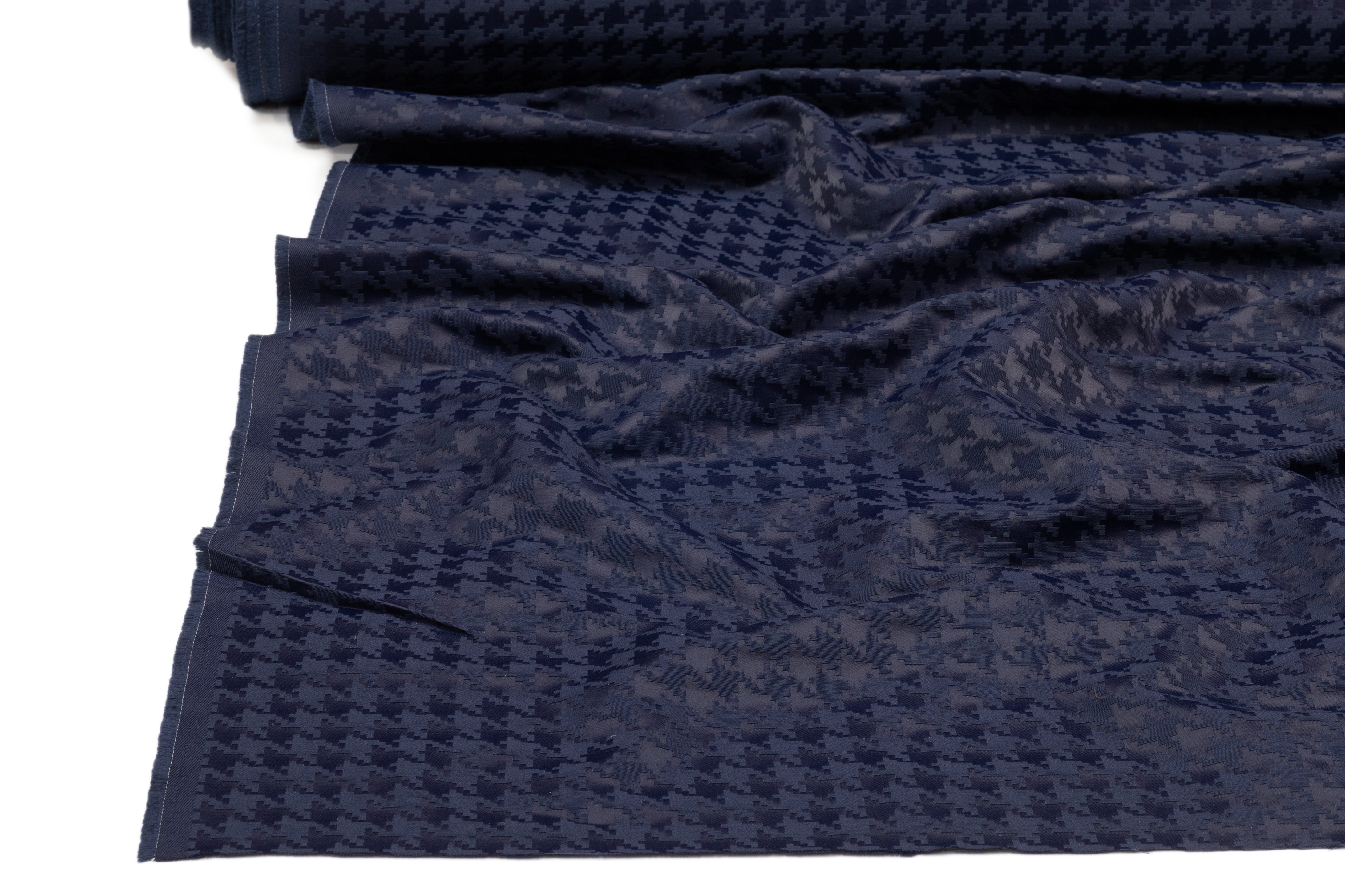 Houndstooth Italian Cotton Blend Brocade - Navy