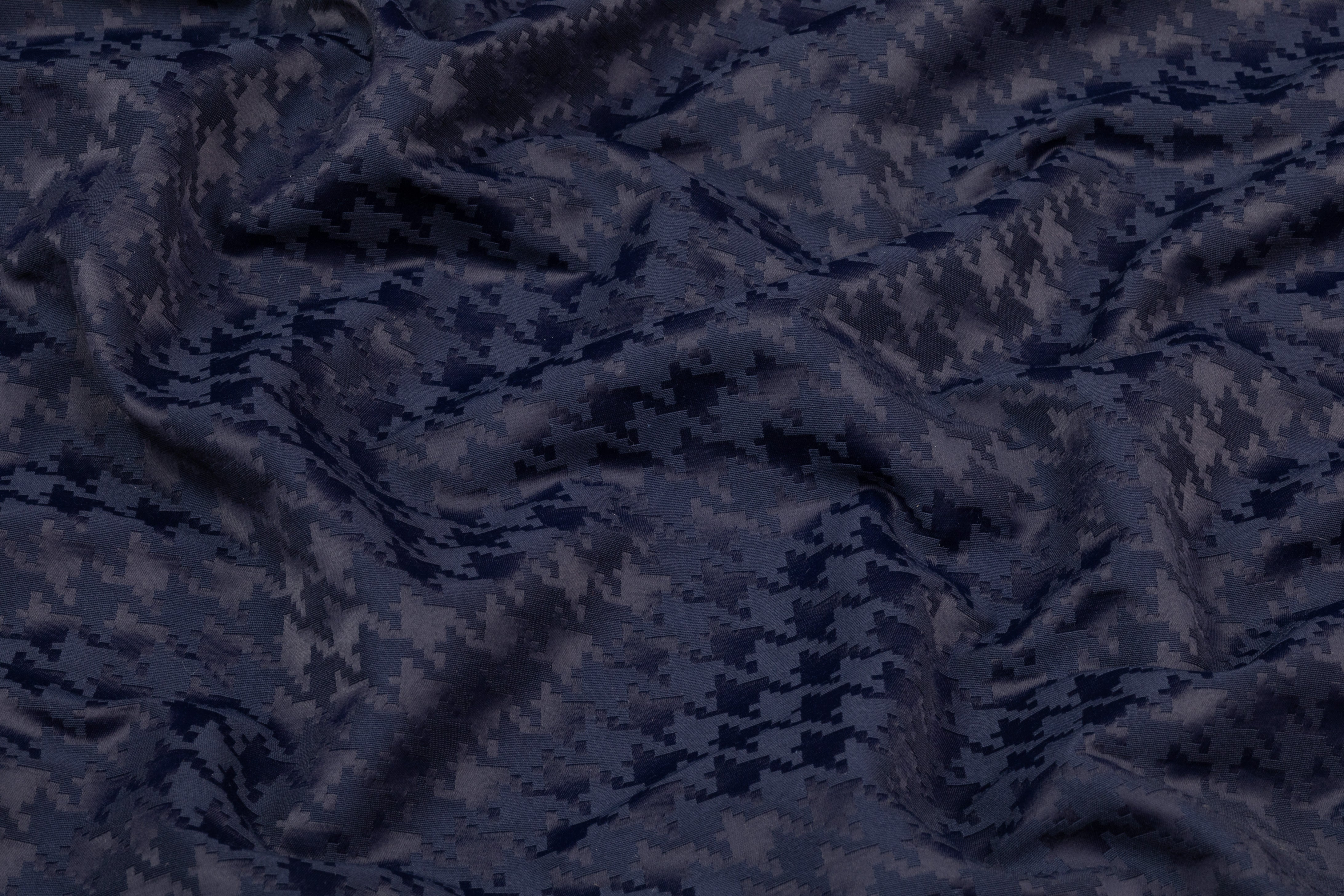 Houndstooth Italian Cotton Blend Brocade - Navy