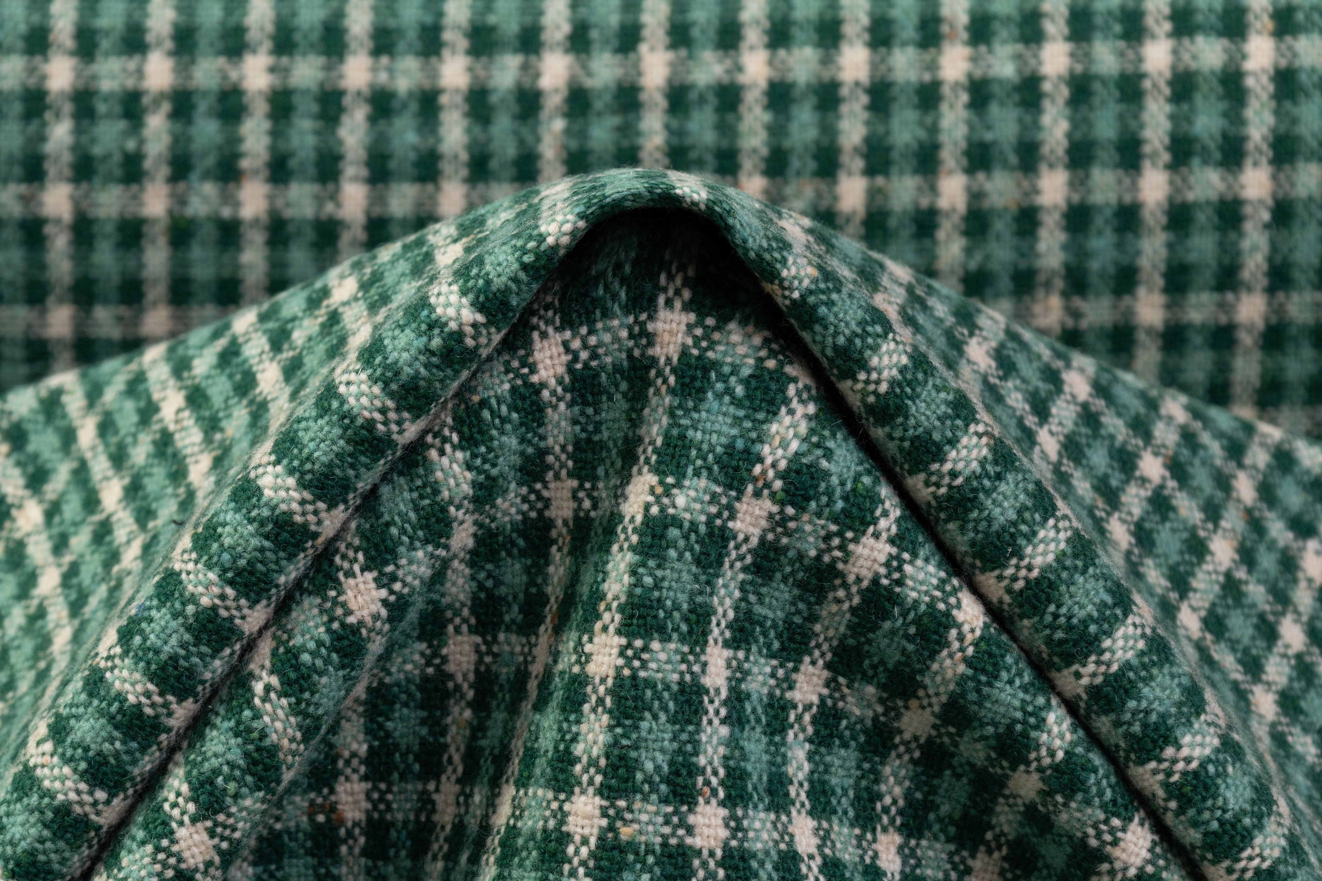 Fused Italian Wool Tweed Coating - Green / Off White