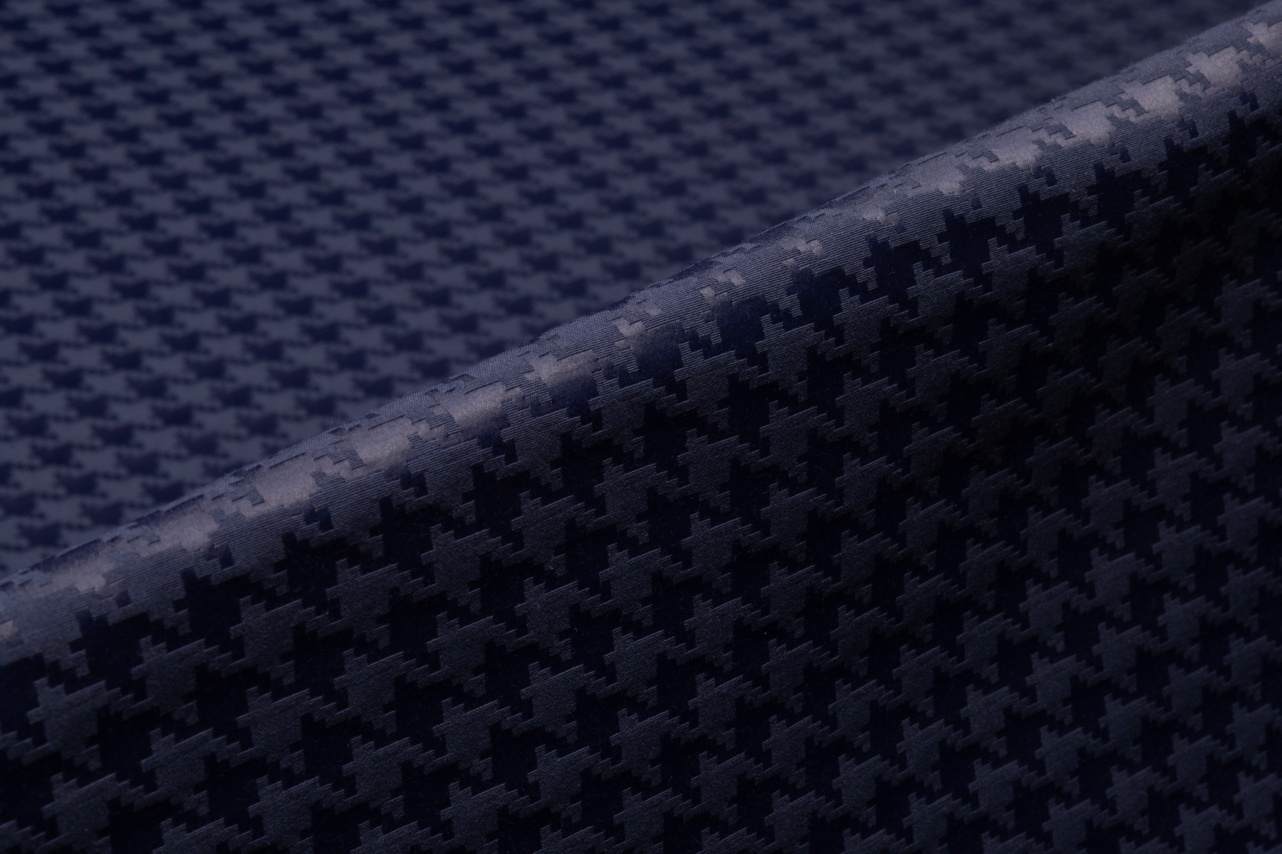Houndstooth Italian Cotton Blend Brocade - Navy