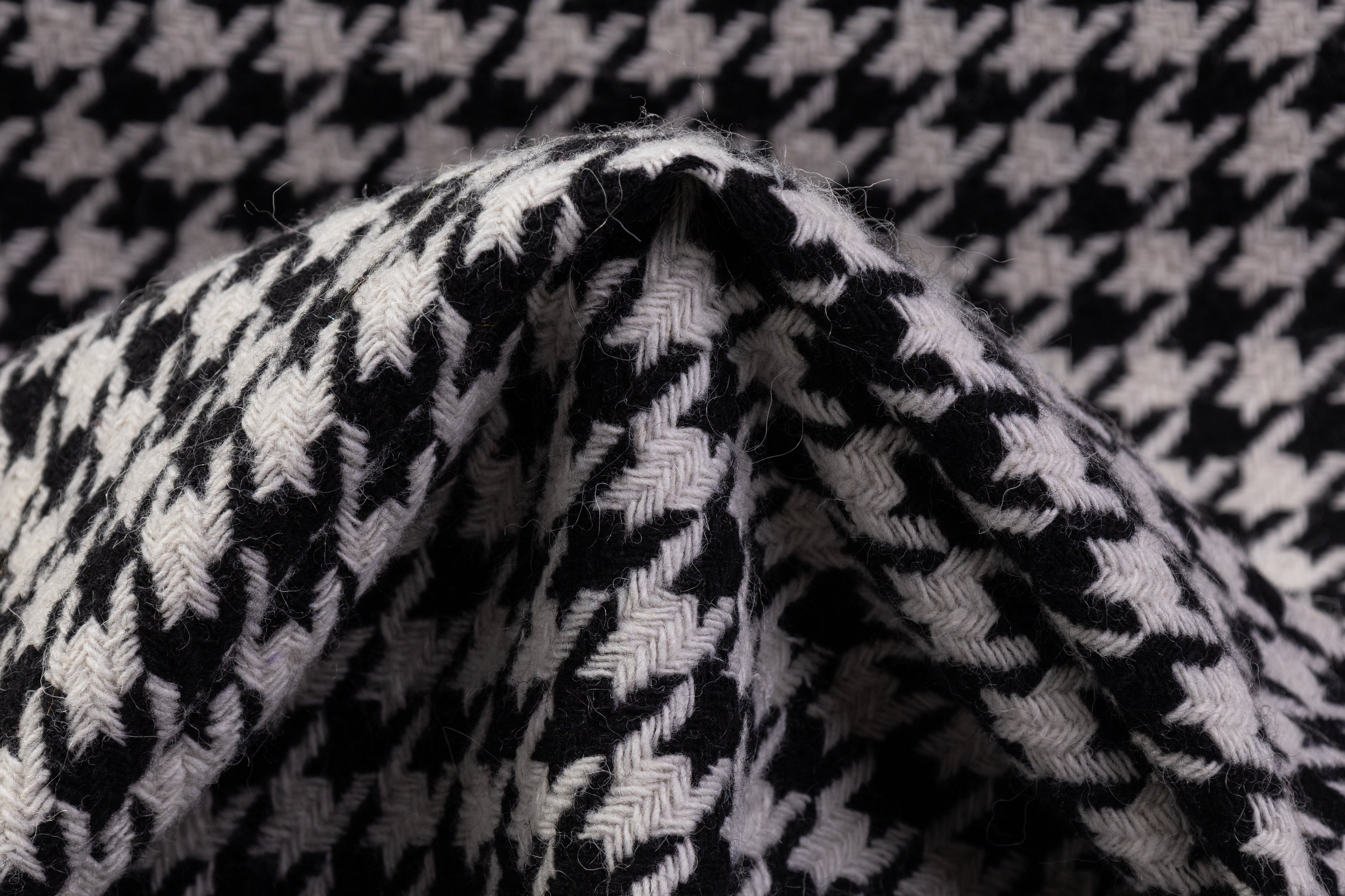 Houndstooth Italian Wool Tweed Coating - Black / Off White