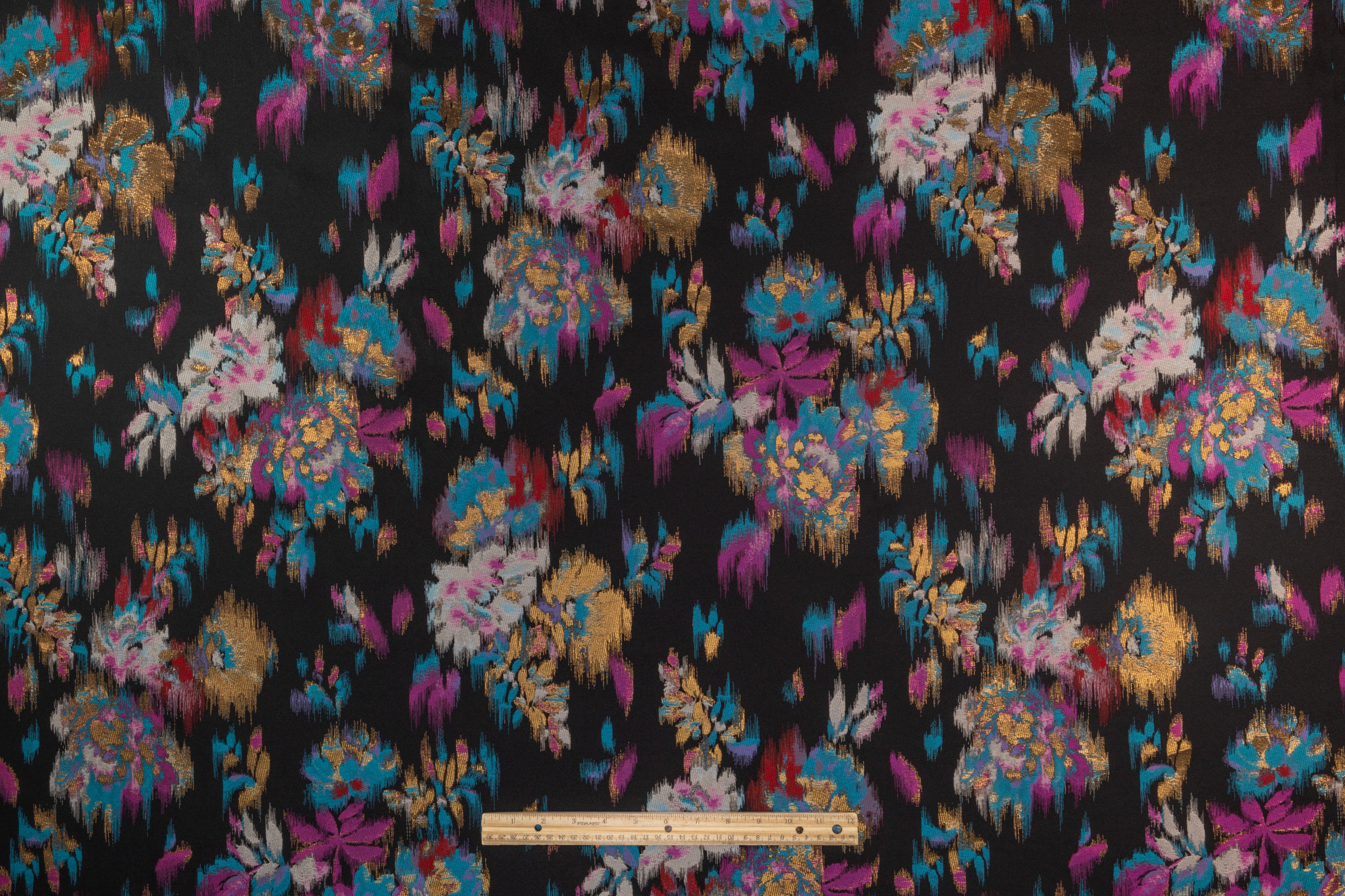 Floral Metallic Italian Brocade - Black / Blue / Fuchsia / Gold