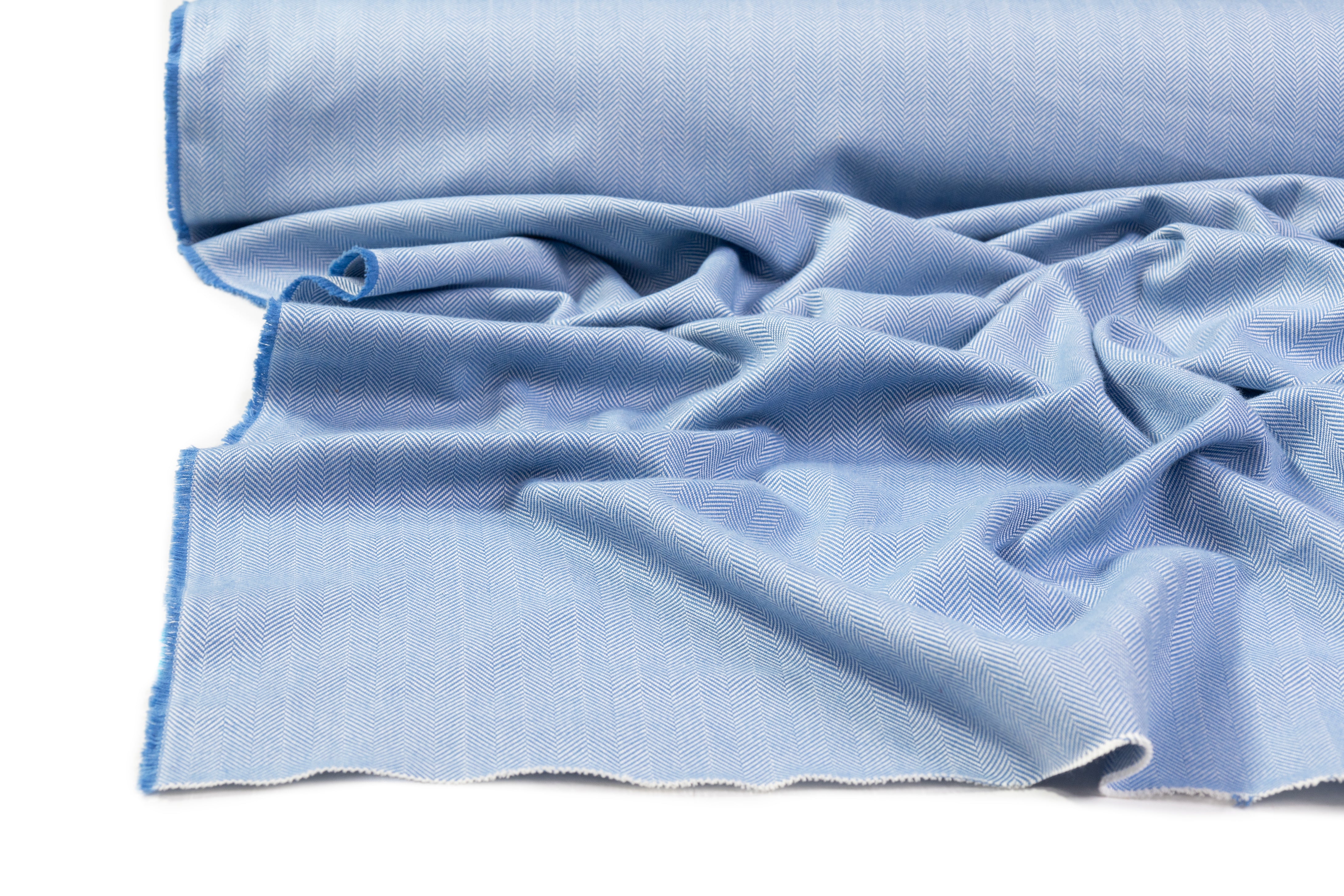 Herringbone Italian Cotton Suiting - Blue