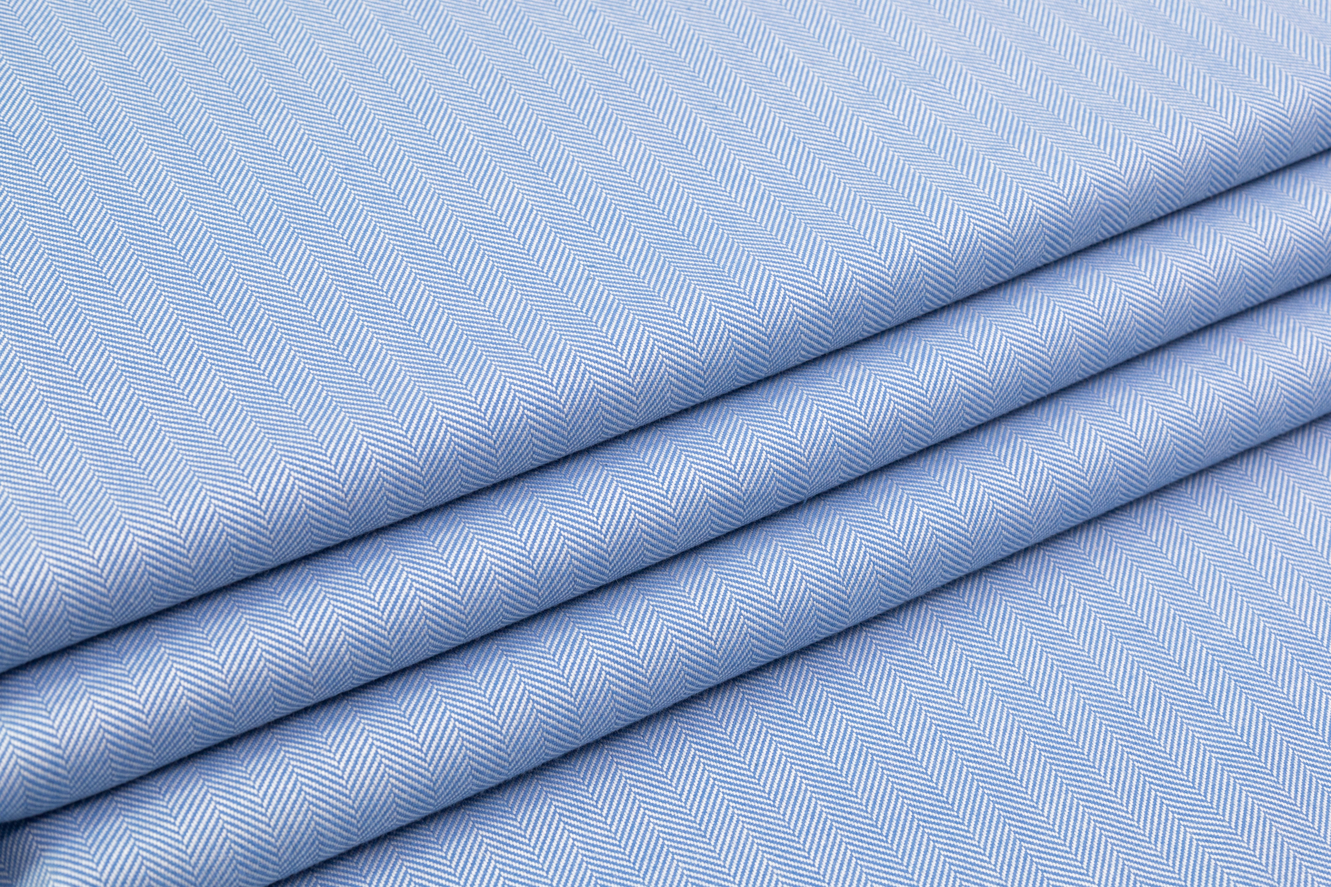 Herringbone Italian Cotton Suiting - Blue