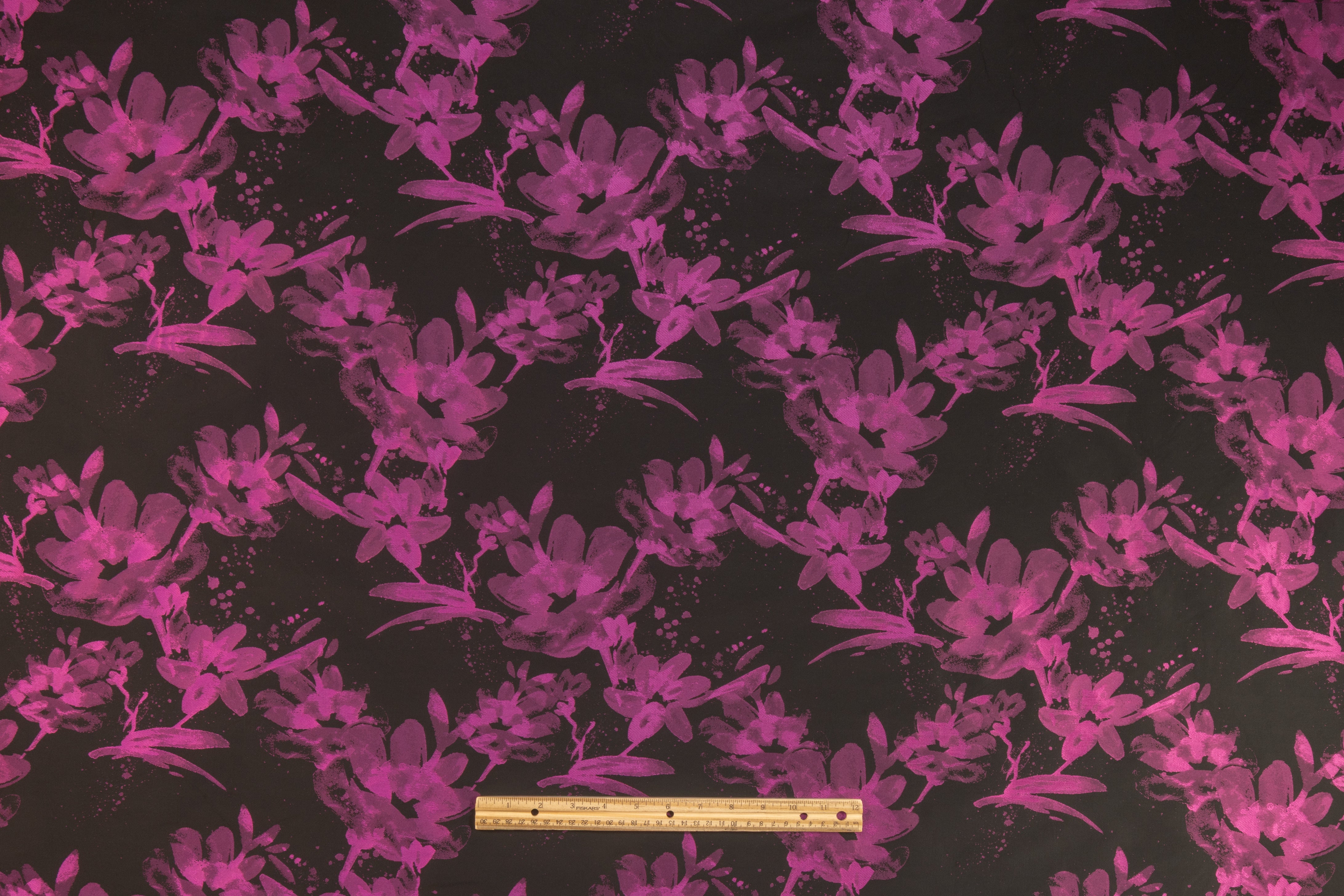 Floral Italian Taffeta Jacquard - Black / Fuchsia