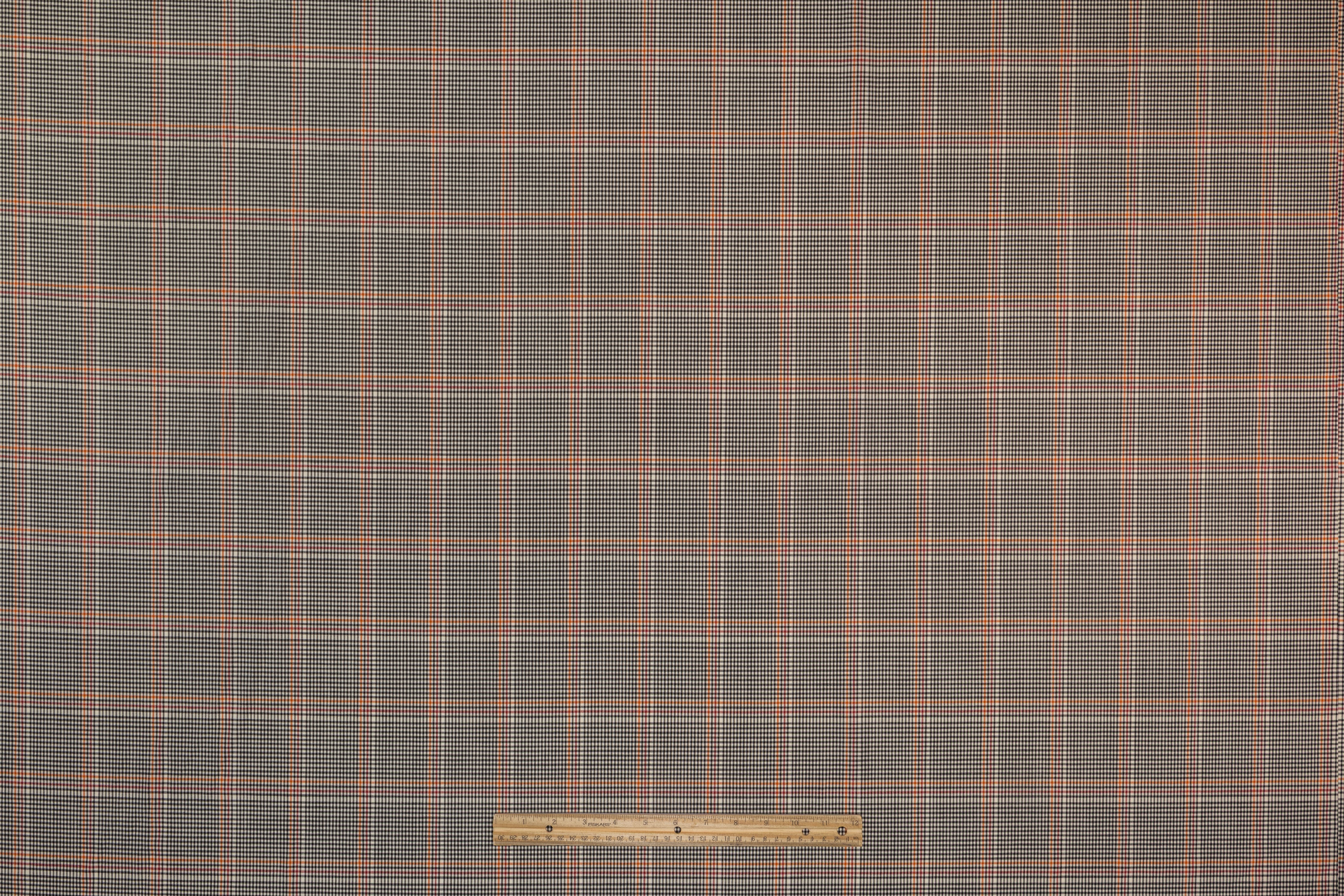 Checked Italian Wool Suiting - Black / Red / Orange / Off White
