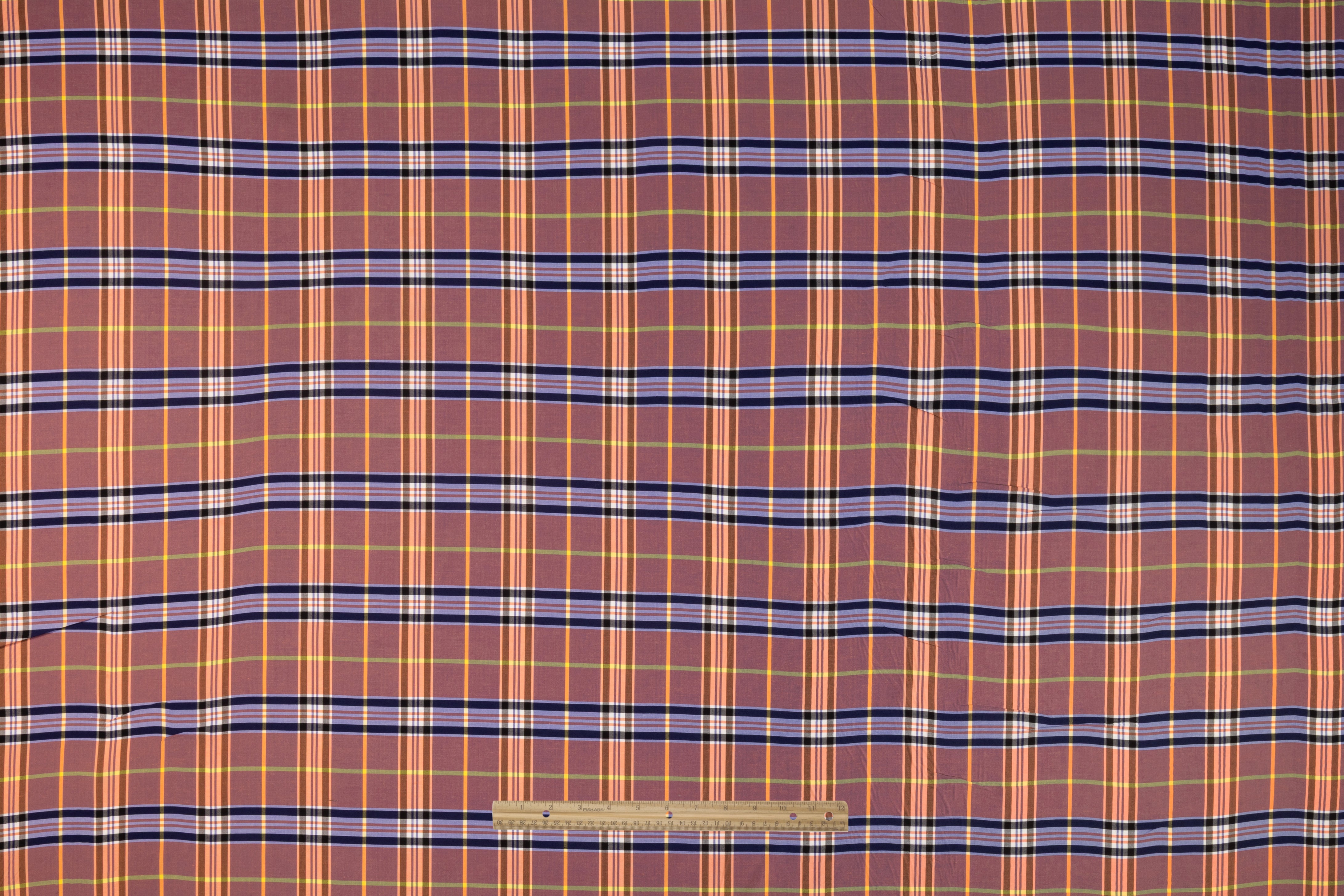 Plaid Italian Viscose Cupro Shirting - Plum / Peach
