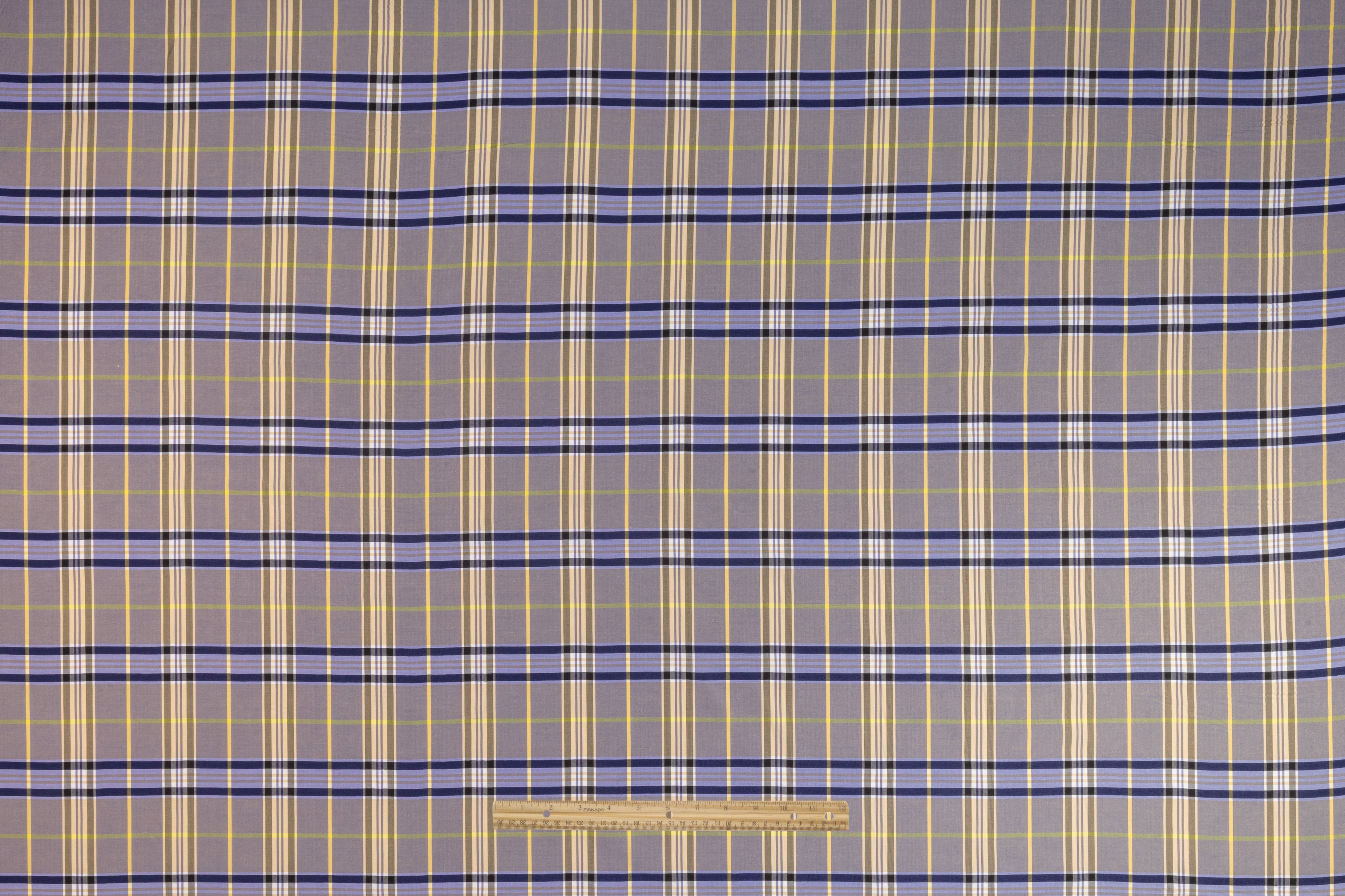 Plaid Italian Viscose Cupro Shirting - Navy / Yellow