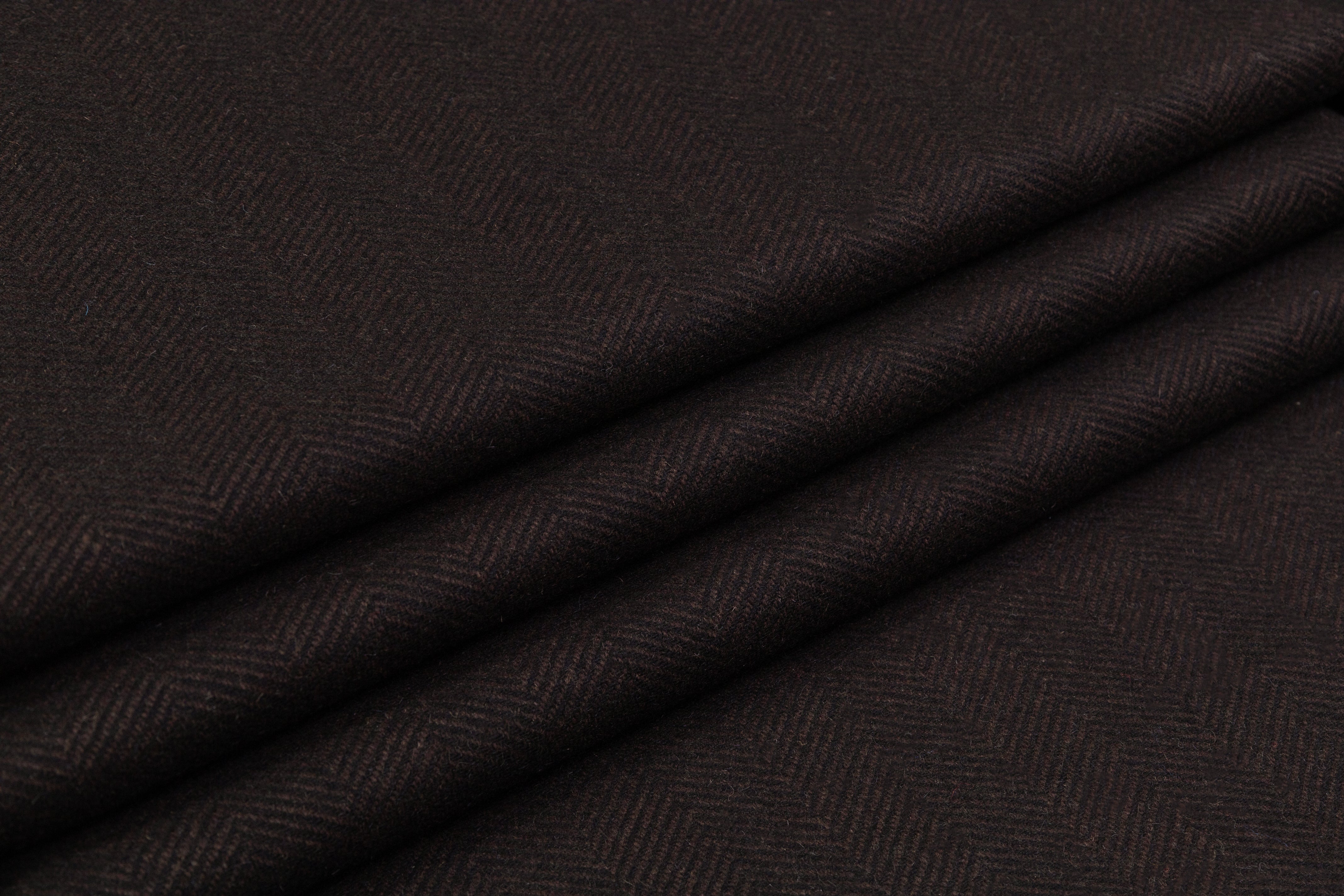 Herringbone Italian Wool Nylon Coating - Dark Brown