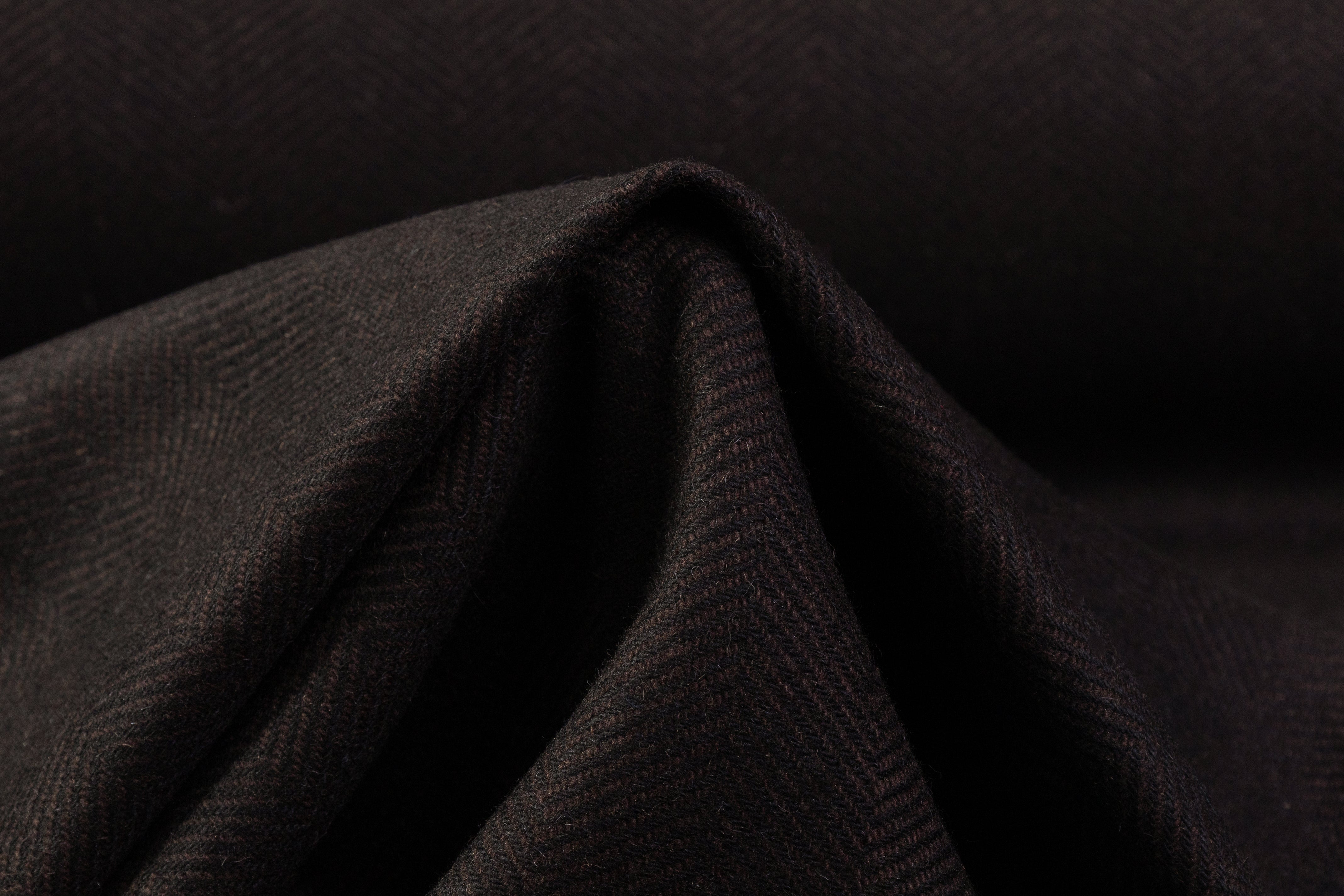 Herringbone Italian Wool Nylon Coating - Dark Brown