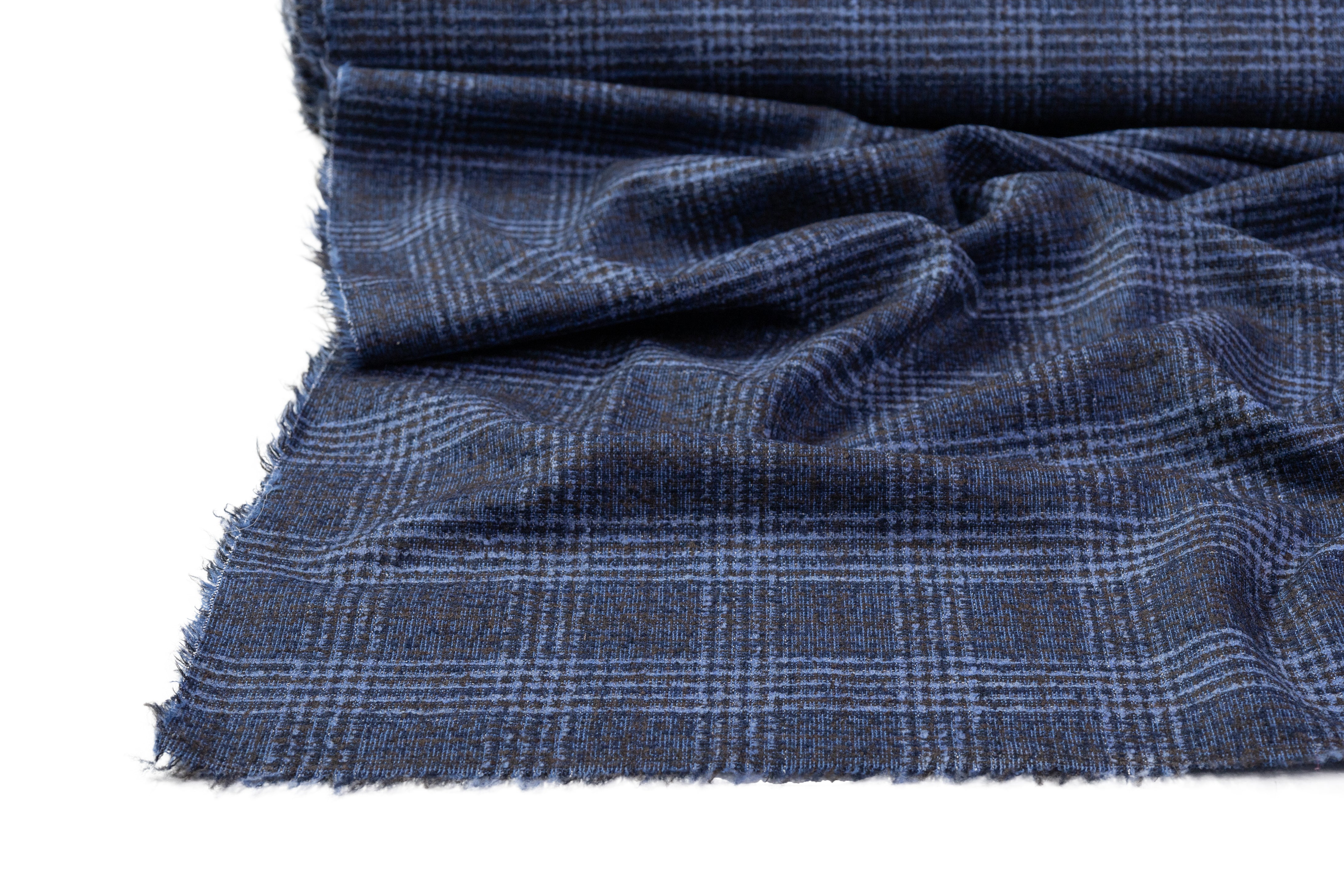 Checked Italian Wool Nylon Boucle Suiting - Navy / Dark Brown