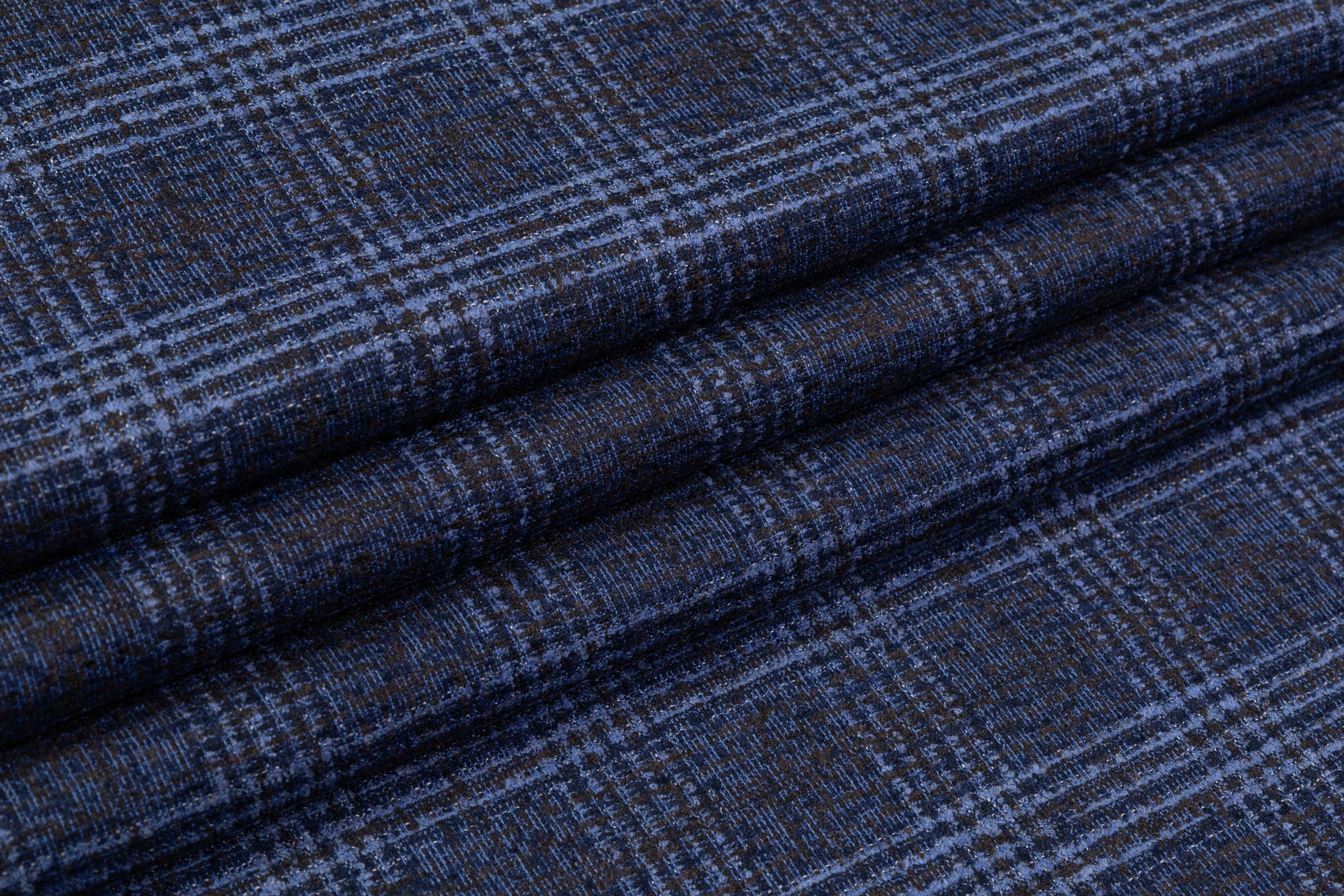 Checked Italian Wool Nylon Boucle Suiting - Navy / Dark Brown
