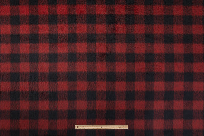 Buffalo Plaid Long-haired Wool Coating - Red / Black