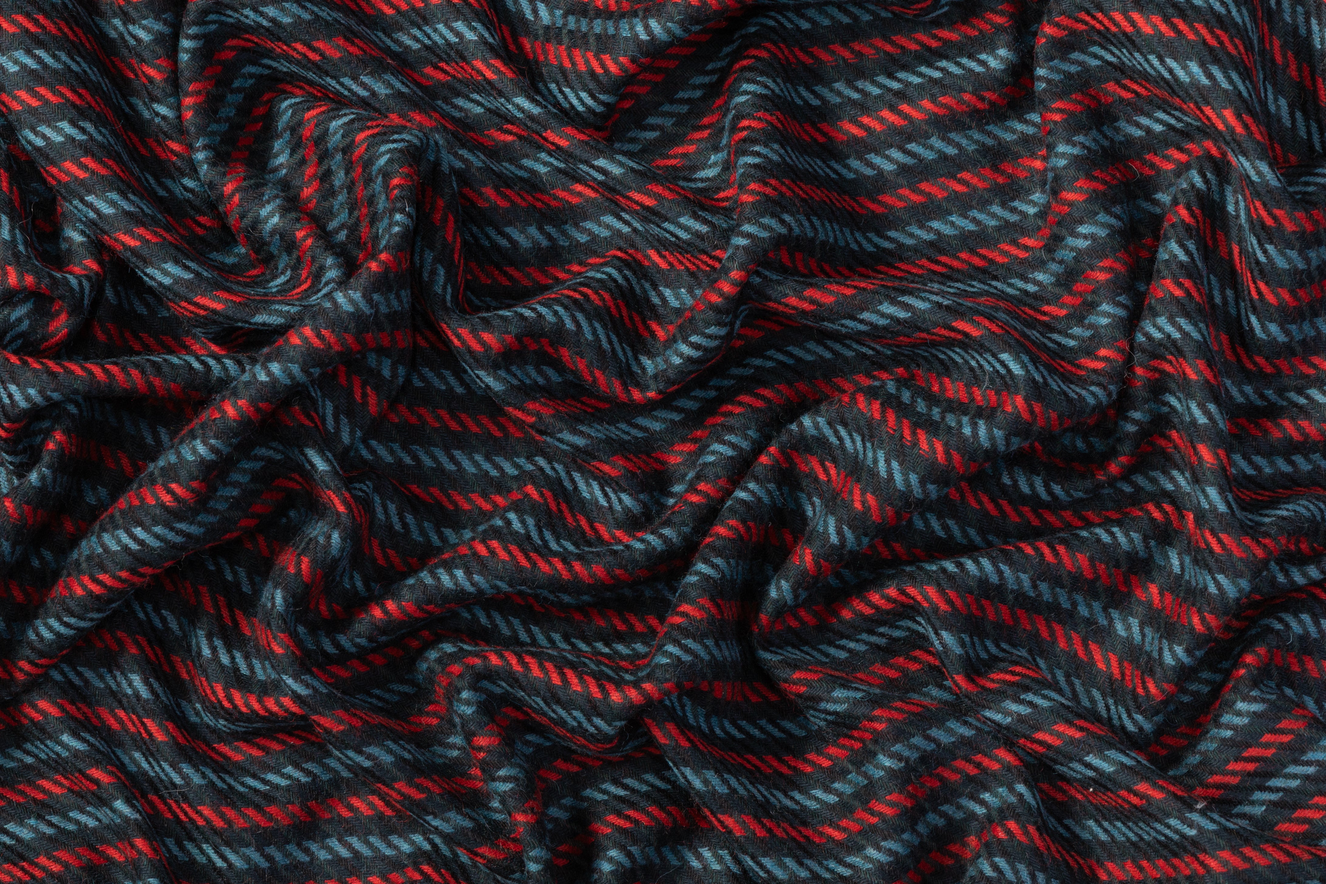 Striped Italian Wool Nylon Blend - Red / Blue / Green