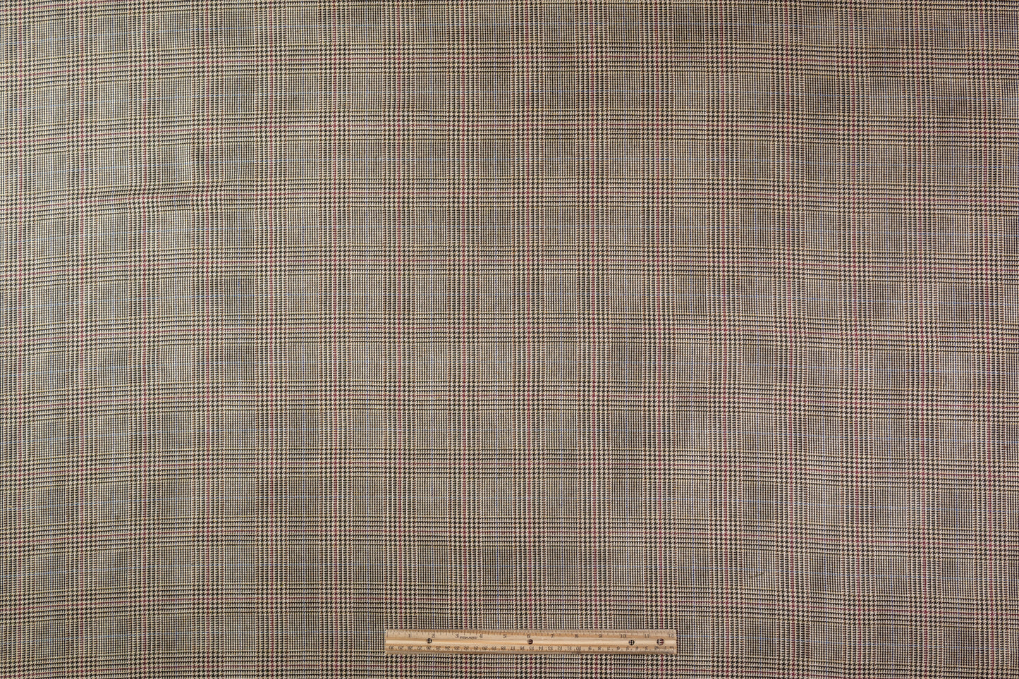 Glen Check Italian Silk Suiting - Tan / Burgundy / Blue