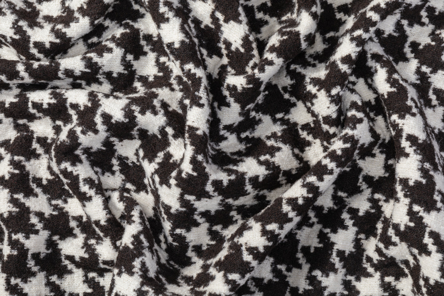 Double-Faced Houndstooth Wool Tweed - Black / Dark Brown / White