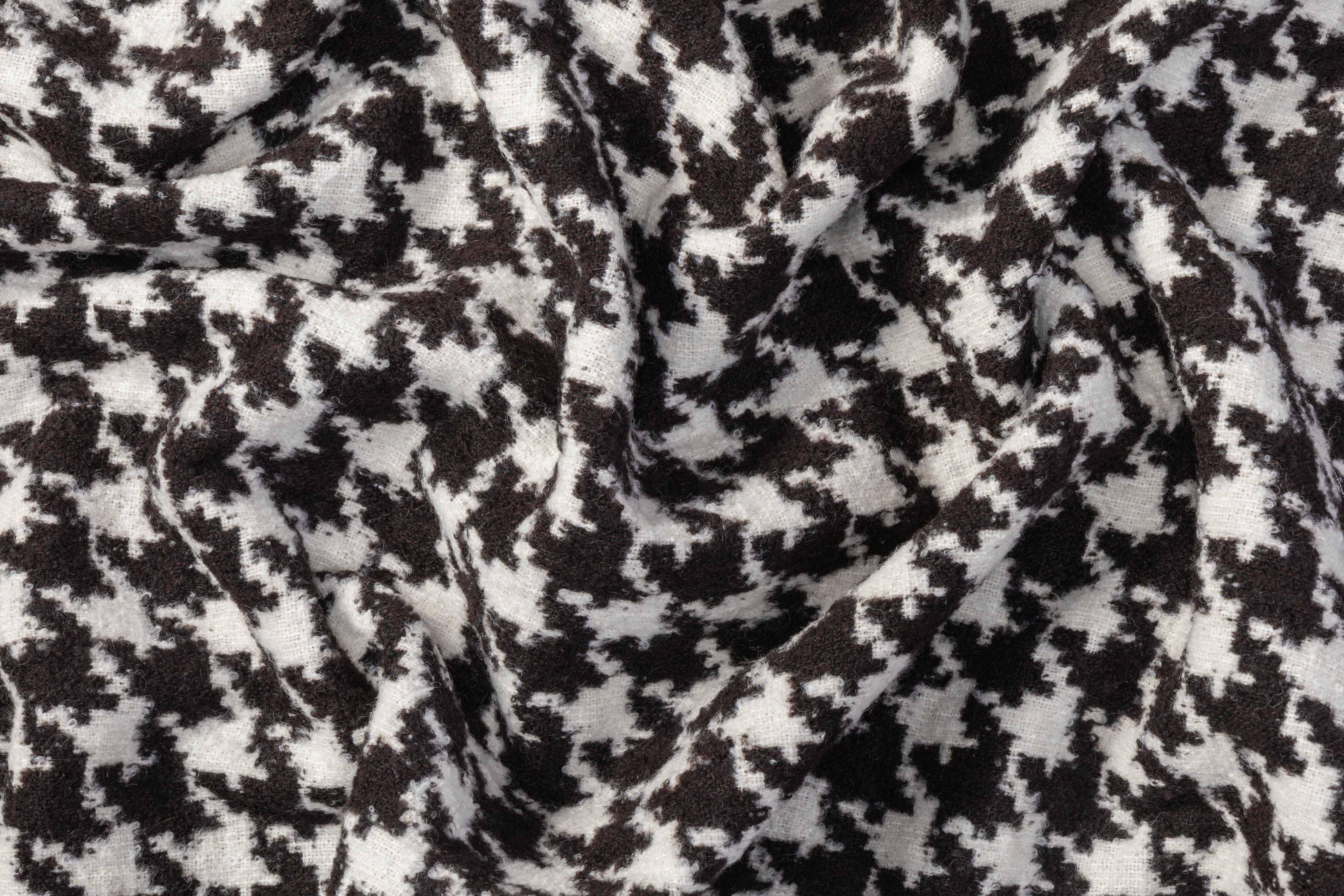 Double-Faced Houndstooth Wool Tweed - Black / Dark Brown / White