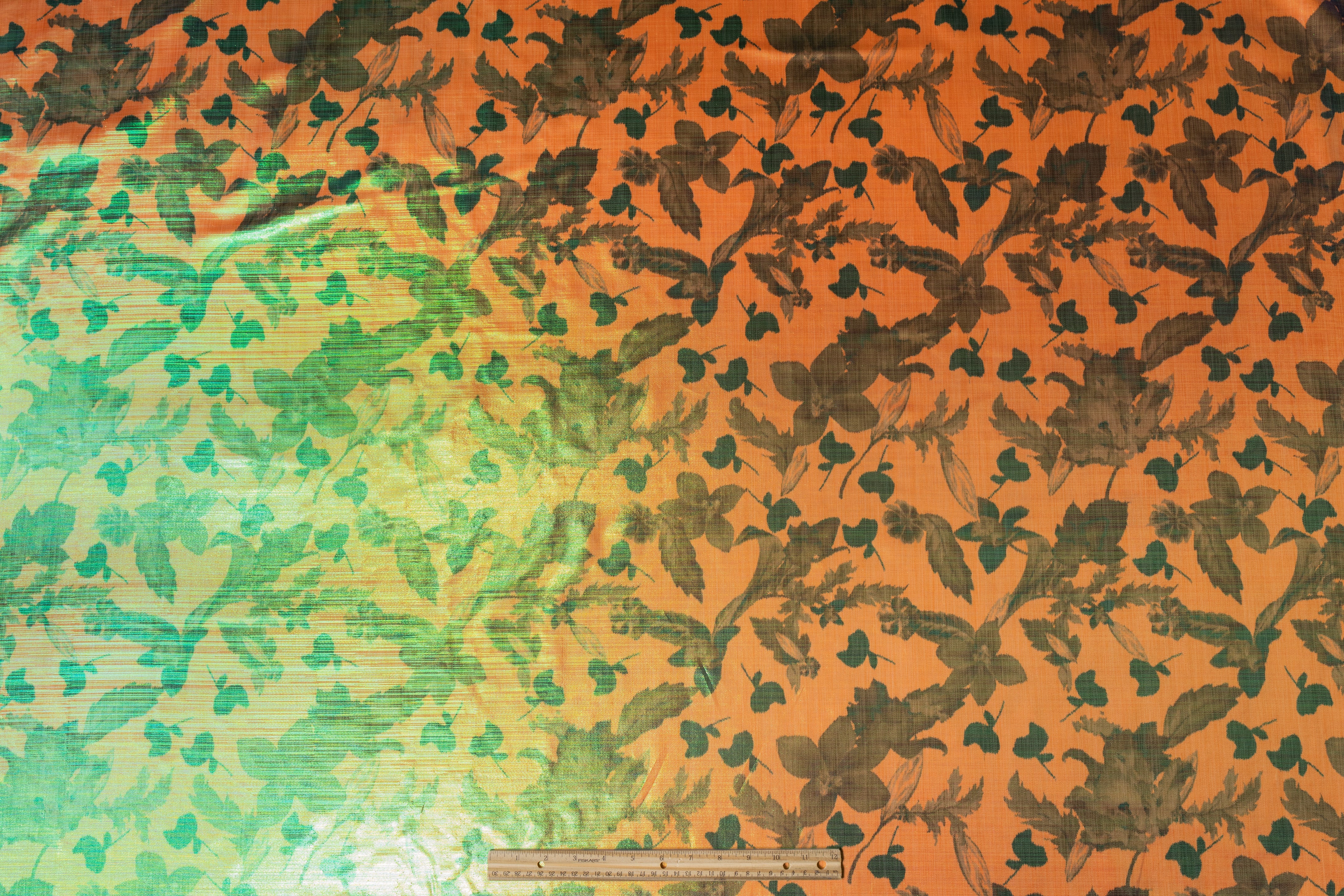 Floral Iridescent Metallic Italian Chiné - Peach / Green