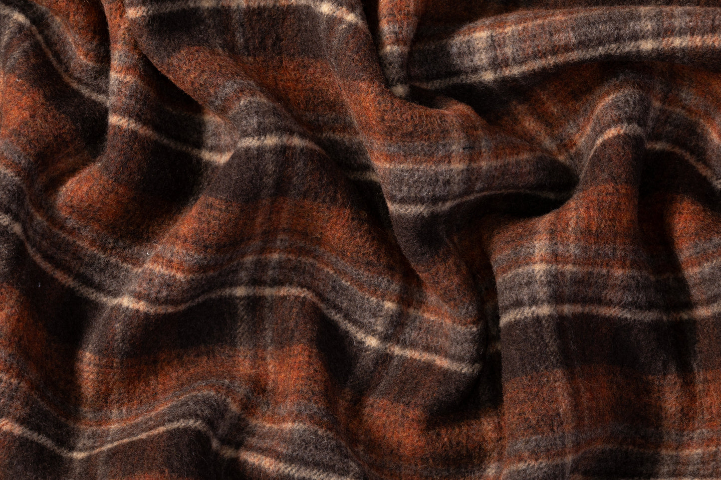 Double-Faced Plaid Boiled Wool - Brown