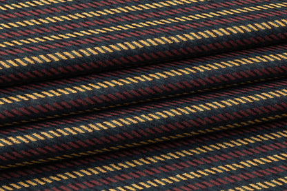 Striped Italian Wool Nylon Tweed - Maroon / Yellow / Green