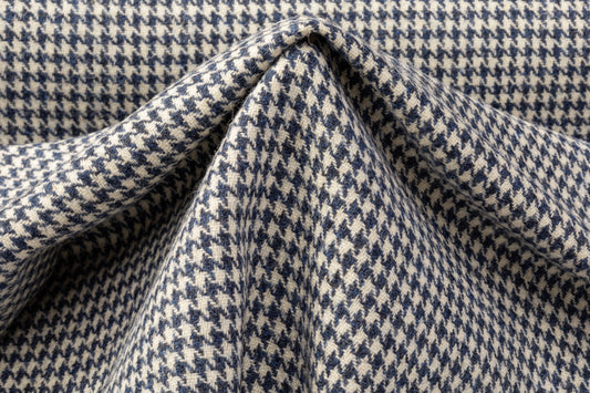 Houndstooth Wool Tweed Coating - Blue / White