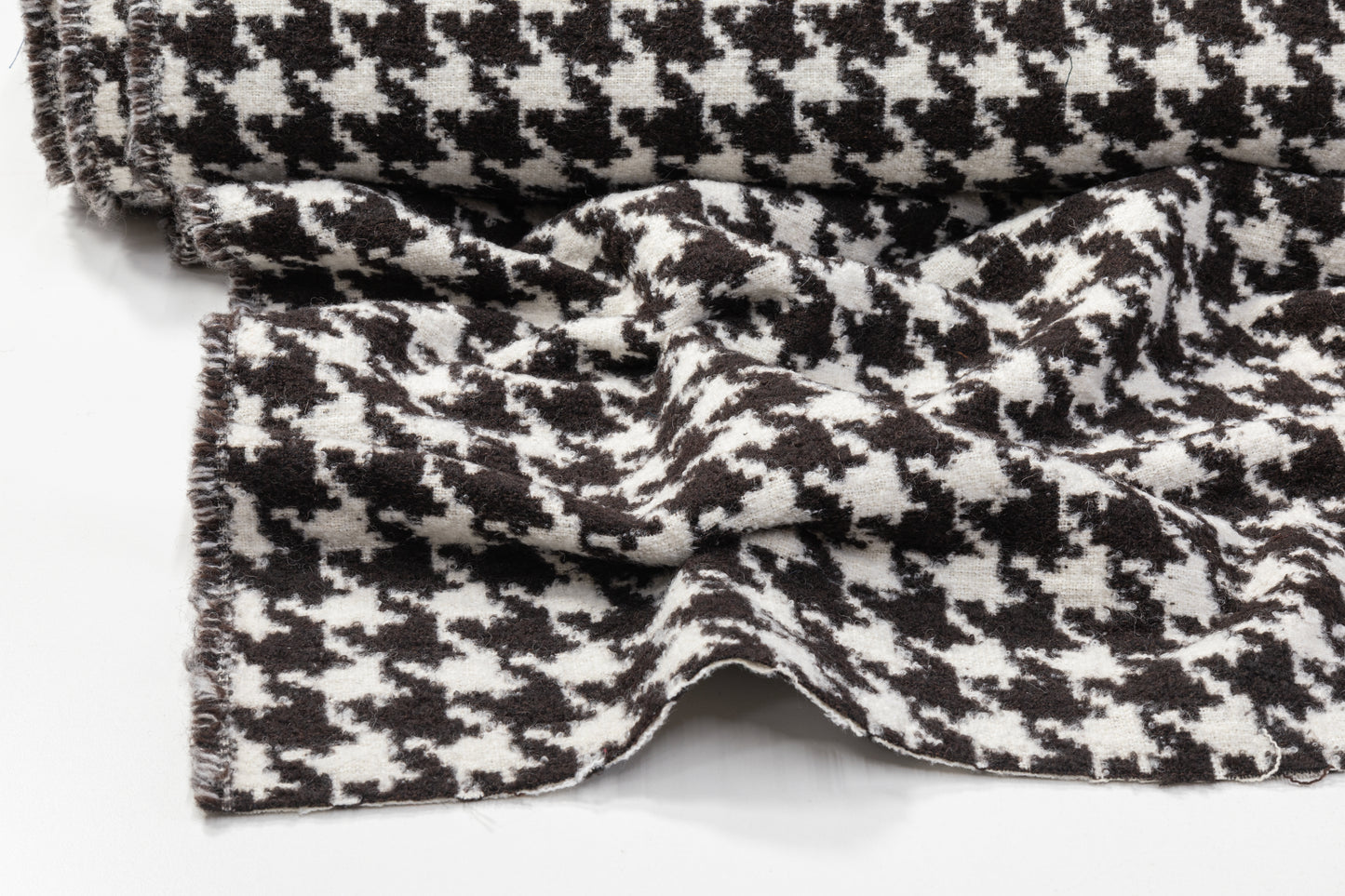 Double-Faced Houndstooth Wool Tweed - Black / Dark Brown / White