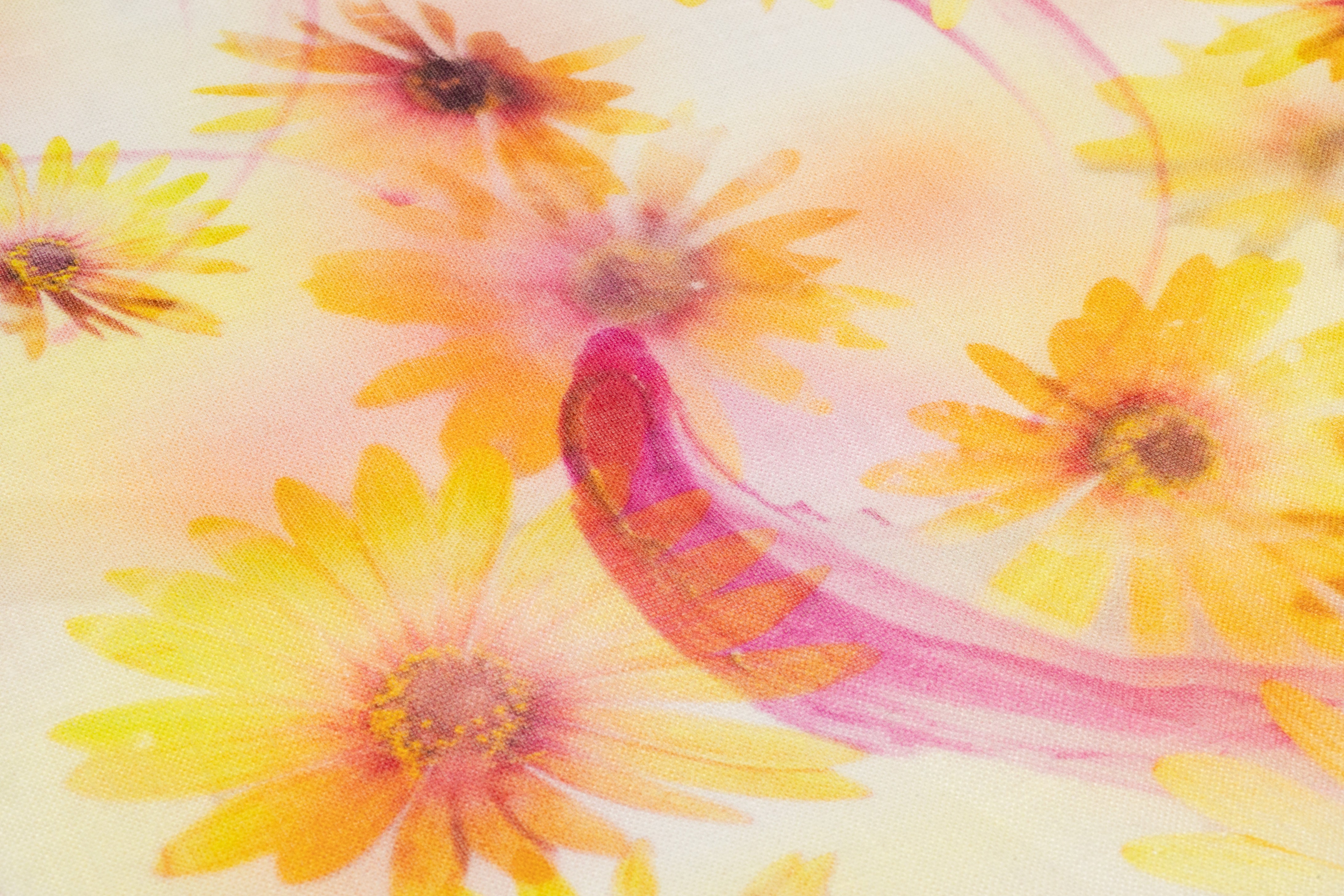 Floral Linen Print - Golden Yellow / Fuchsia