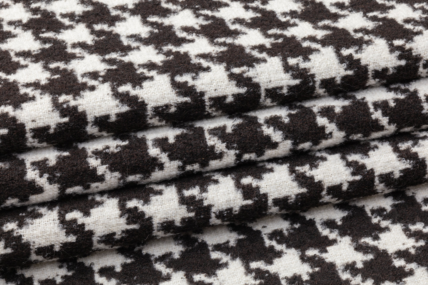 Double-Faced Houndstooth Wool Tweed - Black / Dark Brown / White