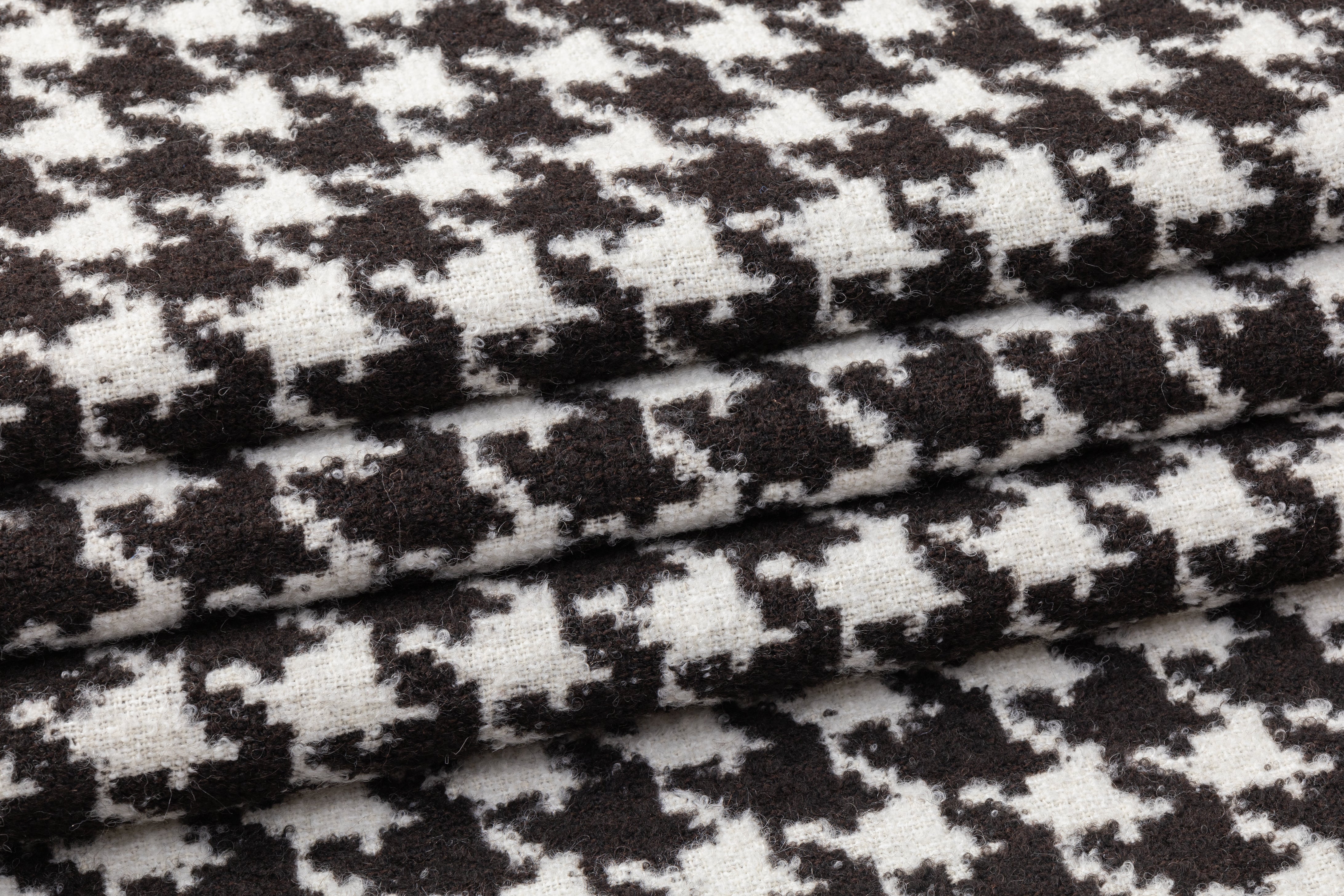Double-Faced Houndstooth Wool Tweed - Black / Dark Brown / White