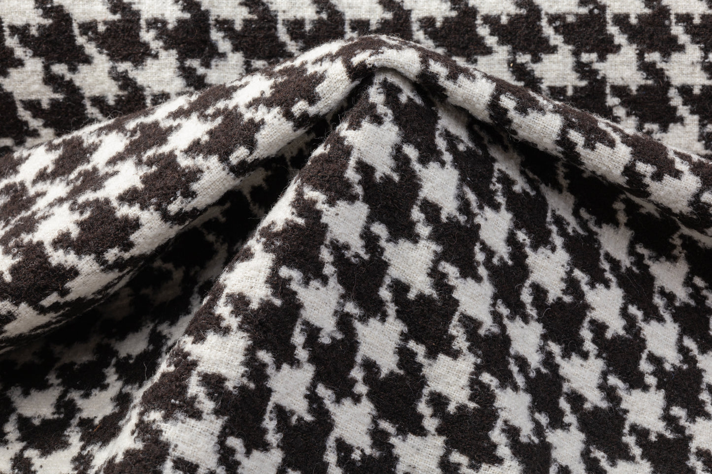 Double-Faced Houndstooth Wool Tweed - Black / Dark Brown / White