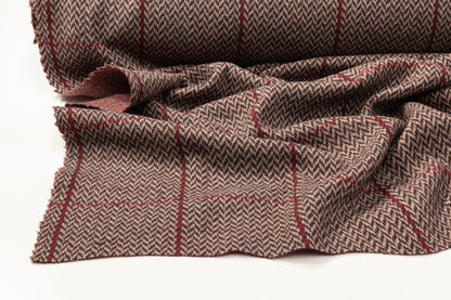 Double Faced Checked Wool Knit - Maroon / Brown