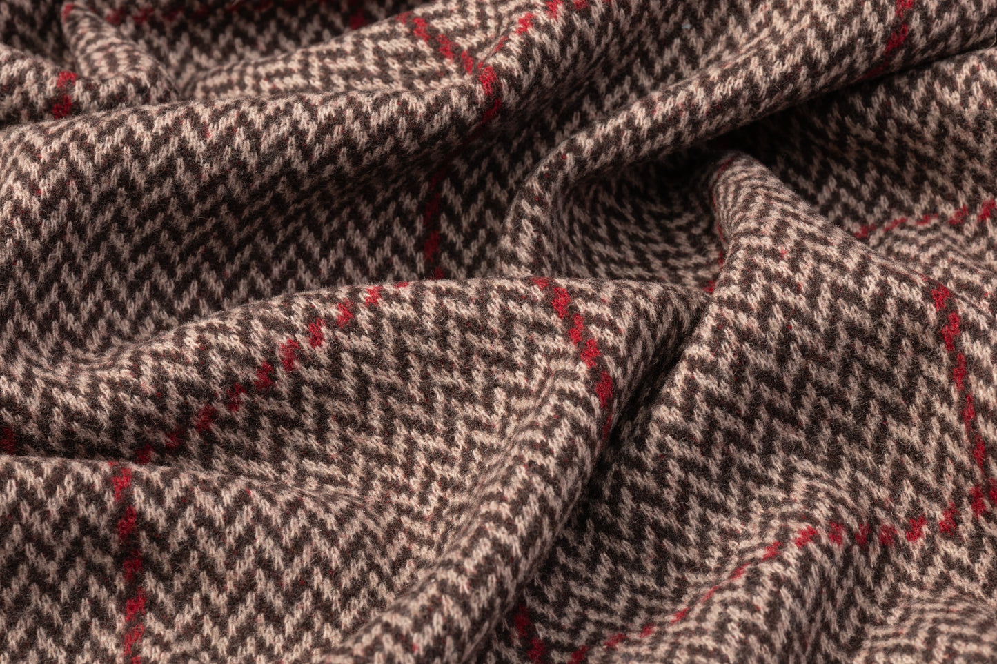 Double Faced Checked Wool Knit - Maroon / Brown