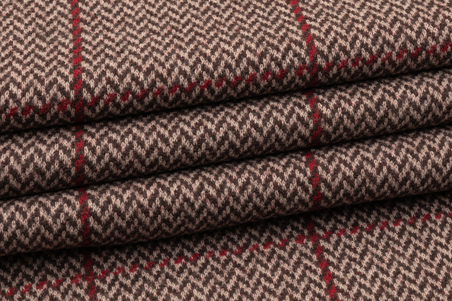 Double Faced Checked Wool Knit - Maroon / Brown
