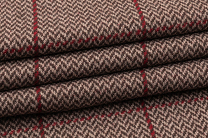 Double Faced Checked Wool Knit - Maroon / Brown