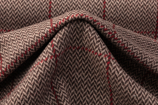 Double Faced Checked Wool Knit - Maroon / Brown