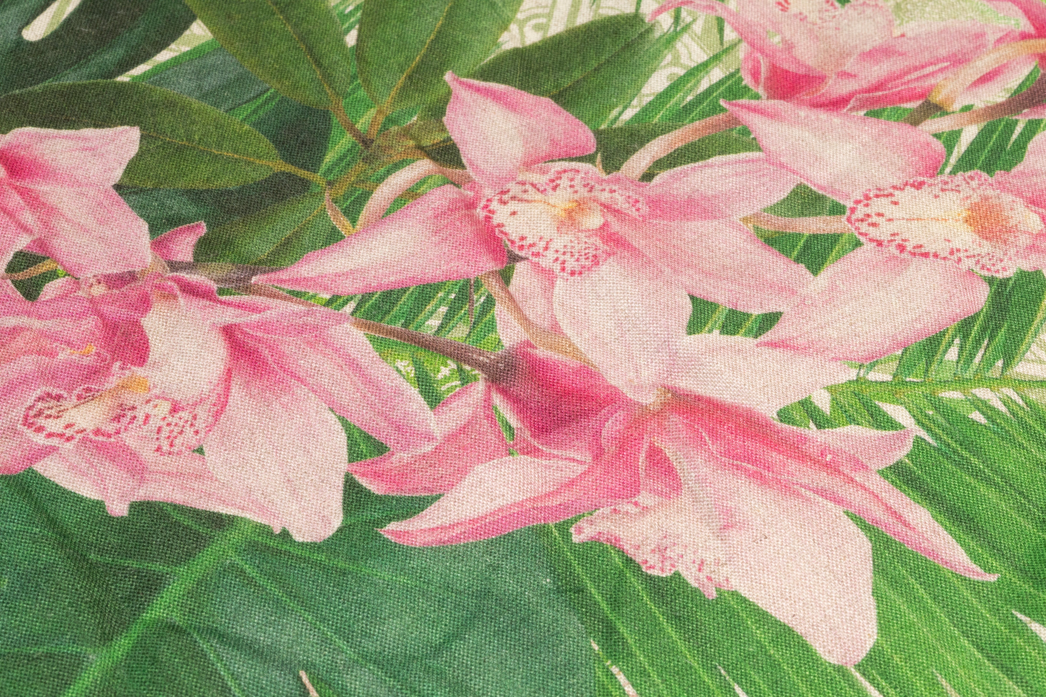 Tropical Linen Print - Green / Pink / Taupe