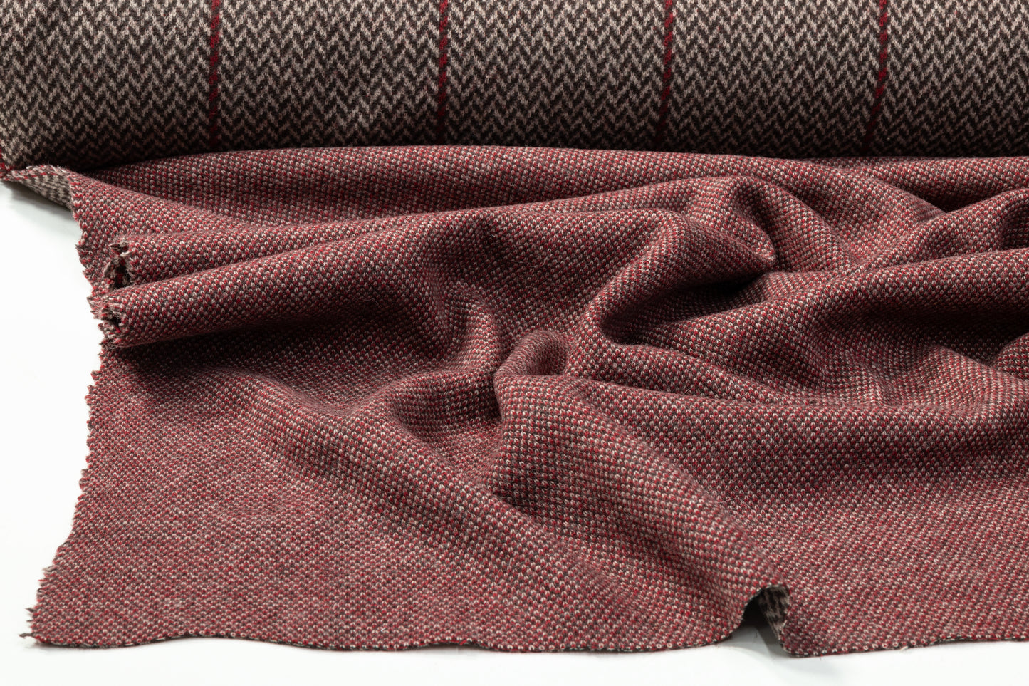 Double Faced Checked Wool Knit - Maroon / Brown