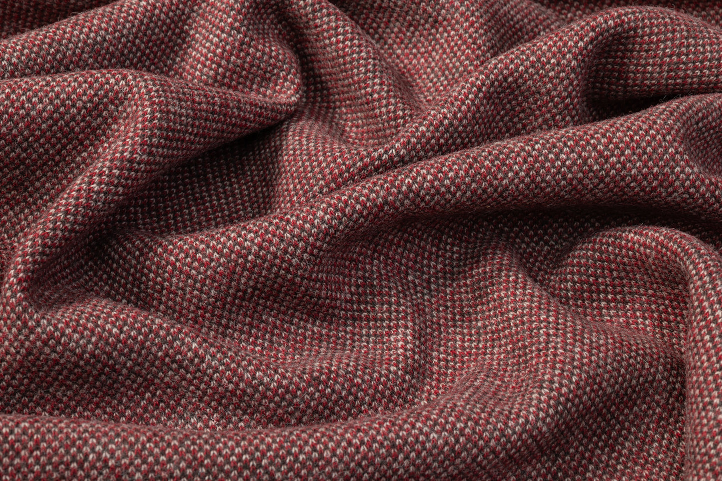 Double Faced Checked Wool Knit - Maroon / Brown