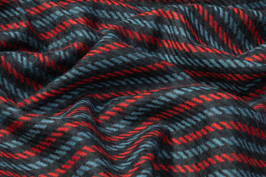 Striped Italian Wool Nylon Tweed - Red / Blue / Green