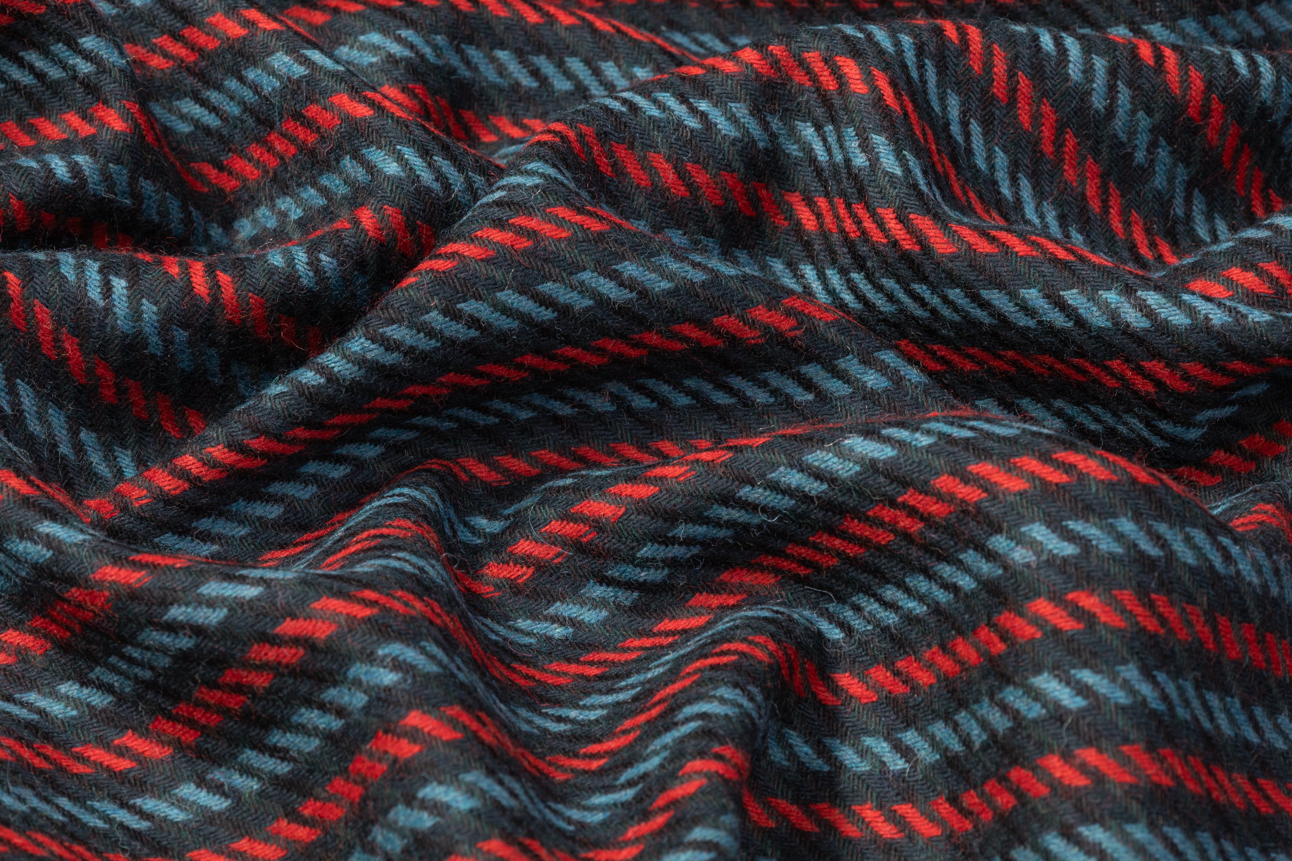 Striped Italian Wool Nylon Blend - Red / Blue / Green