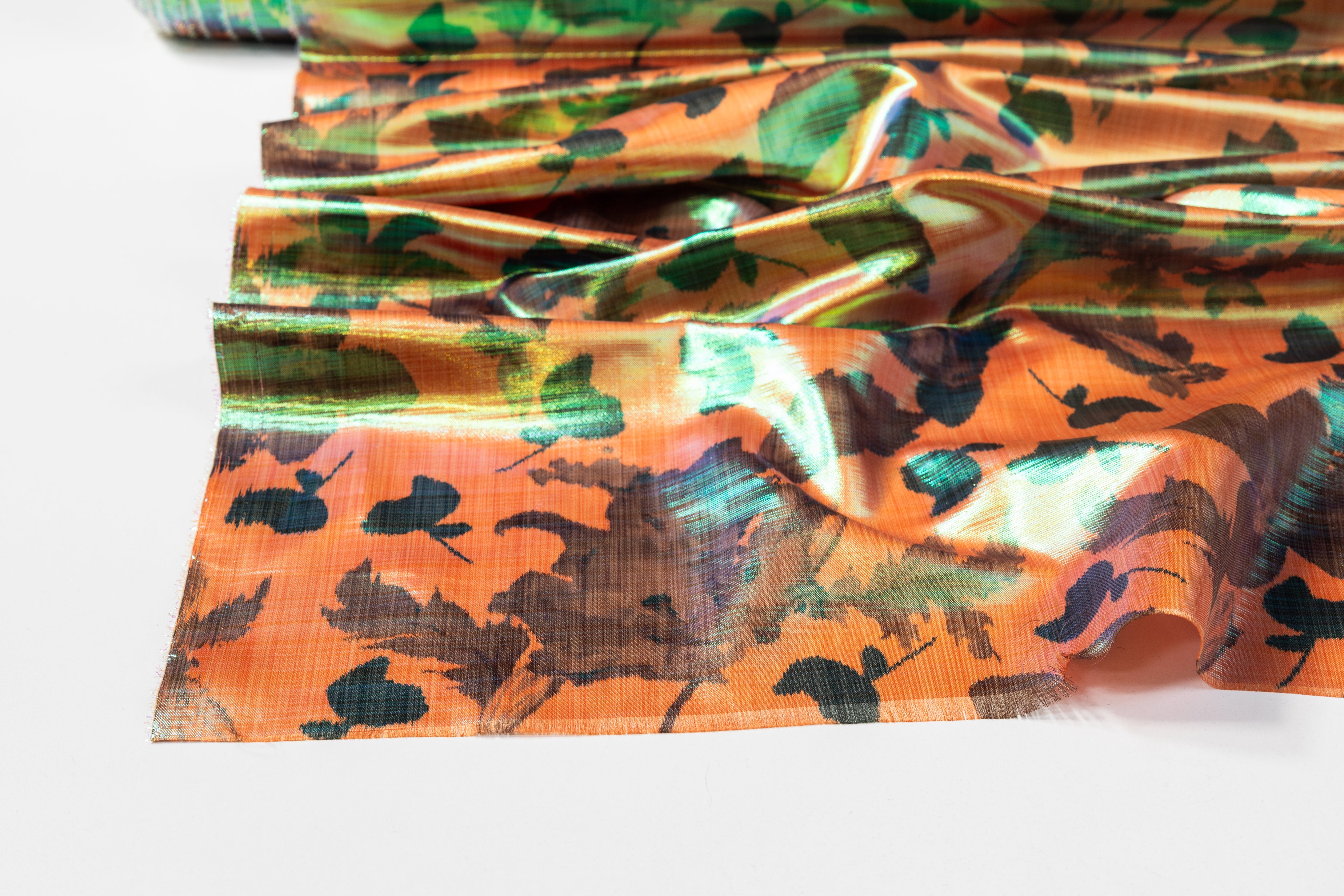 Floral Iridescent Metallic Italian Chiné - Peach / Green