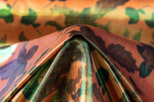 Floral Iridescent Metallic Italian Chiné - Peach / Green