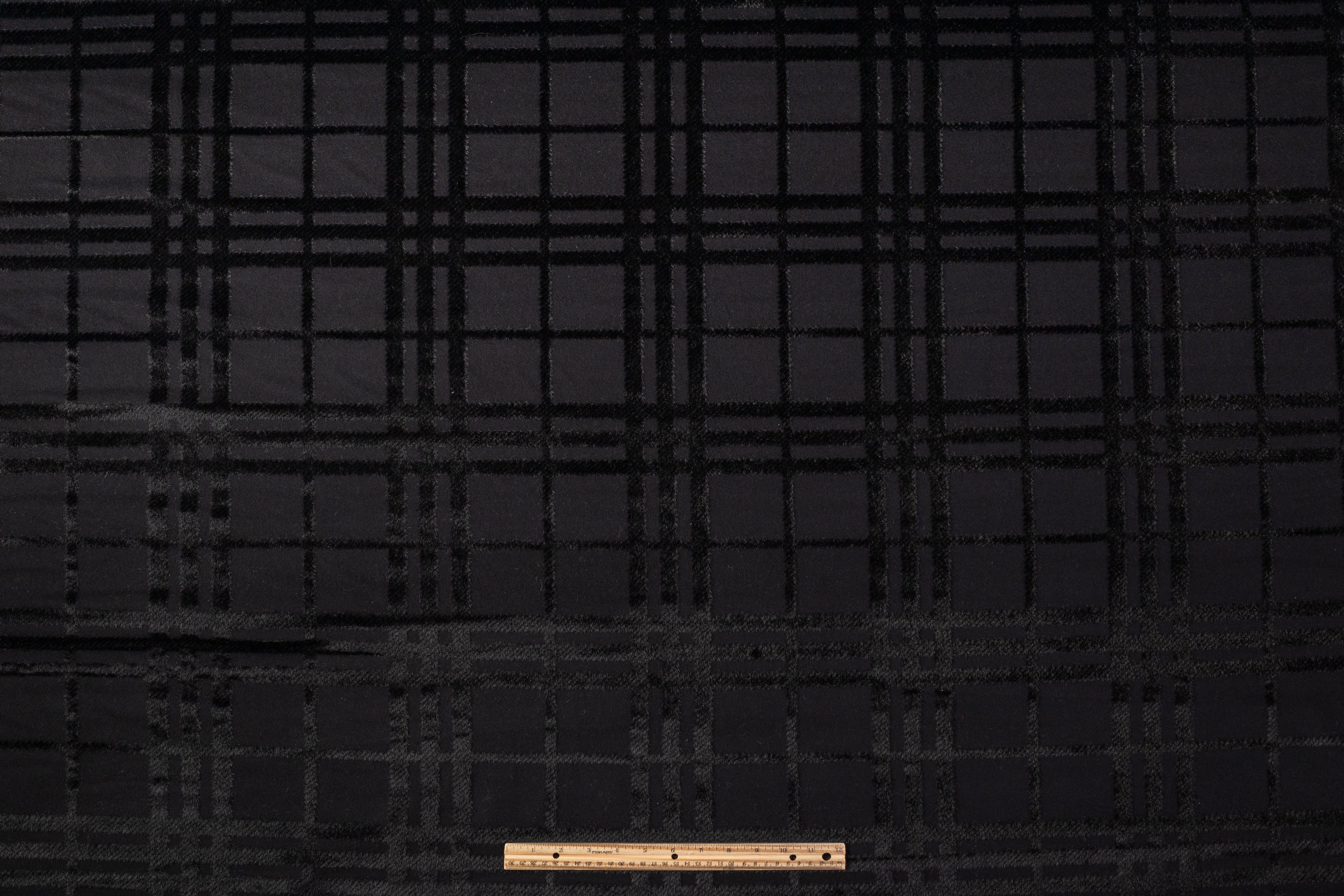 Checked Italian Wool Blend Coating - Black