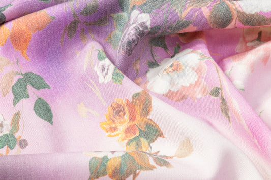Floral Printed Italian Wool Twill - Multicolor