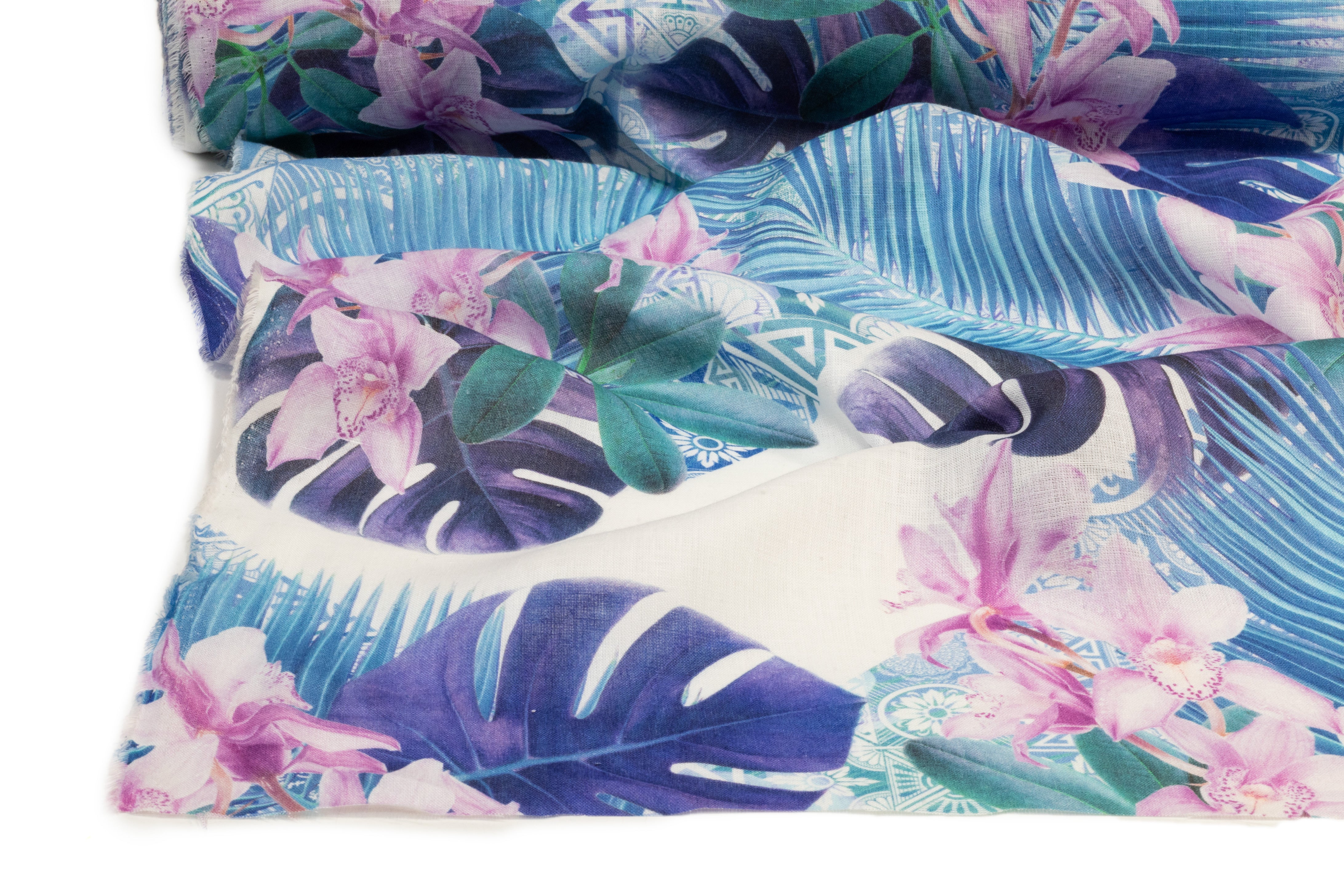 Tropical Linen Print - Blue / Pink / White