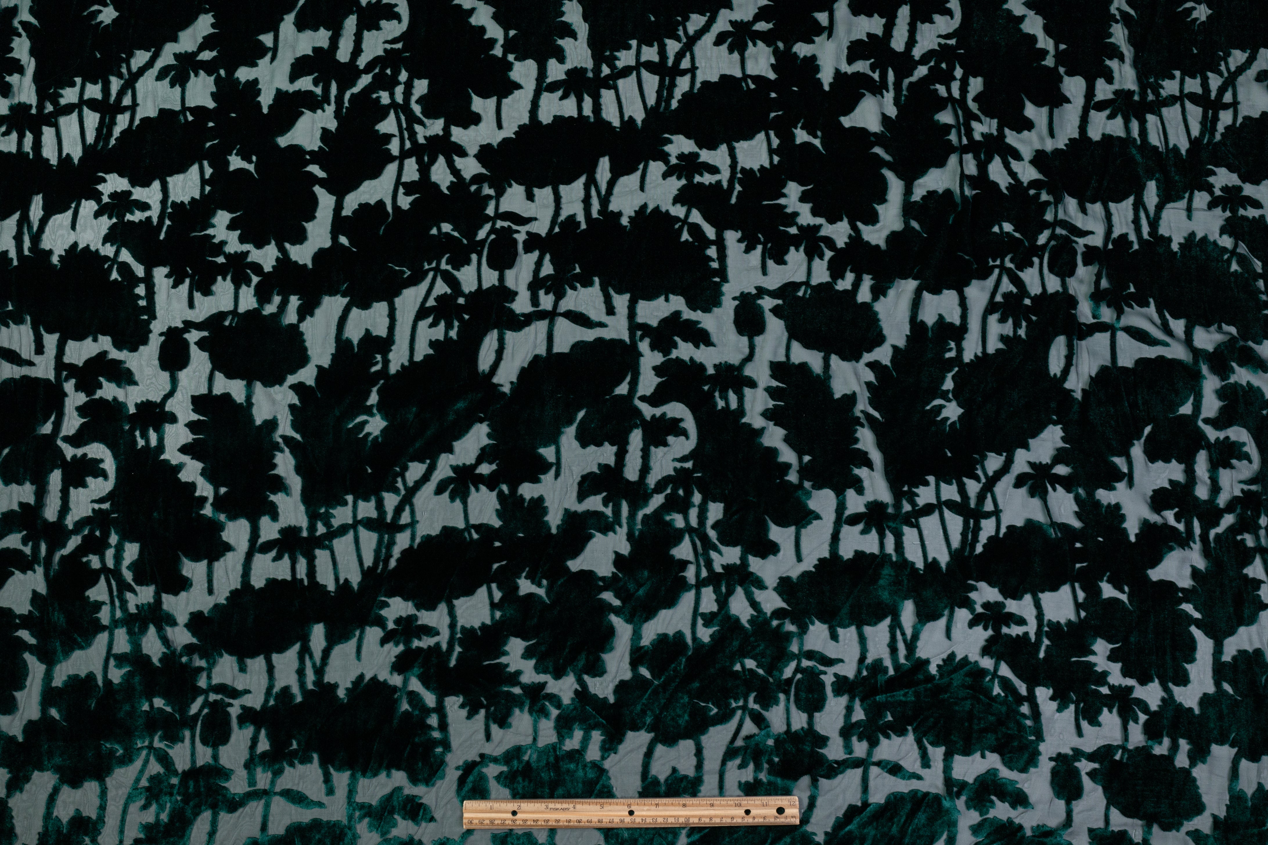 Floral Silk Viscose Burnout Velvet - Green